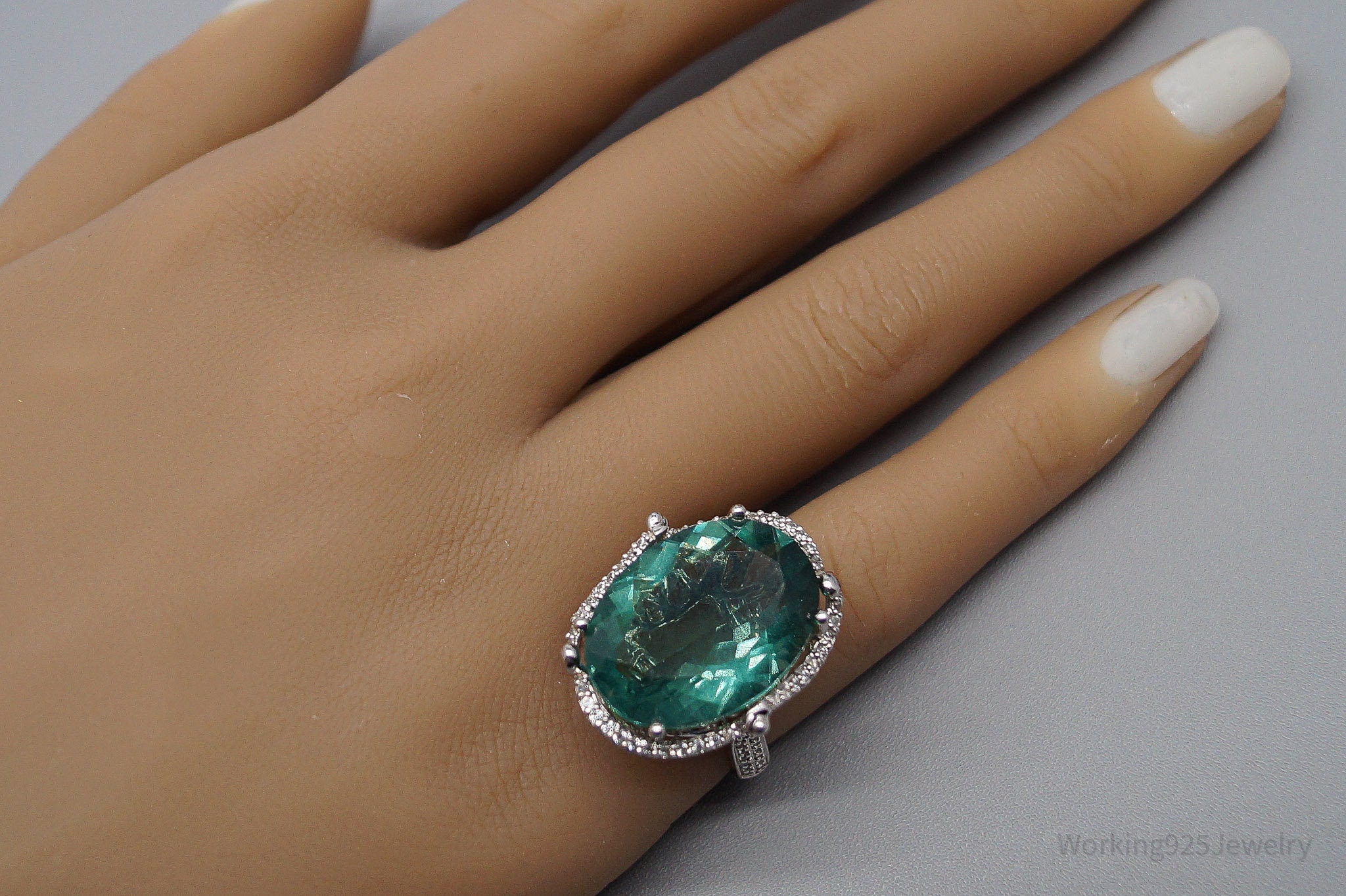 JTV DK Paraiba Tourmaline & White Zircon Sterling Silver Ring 5.25