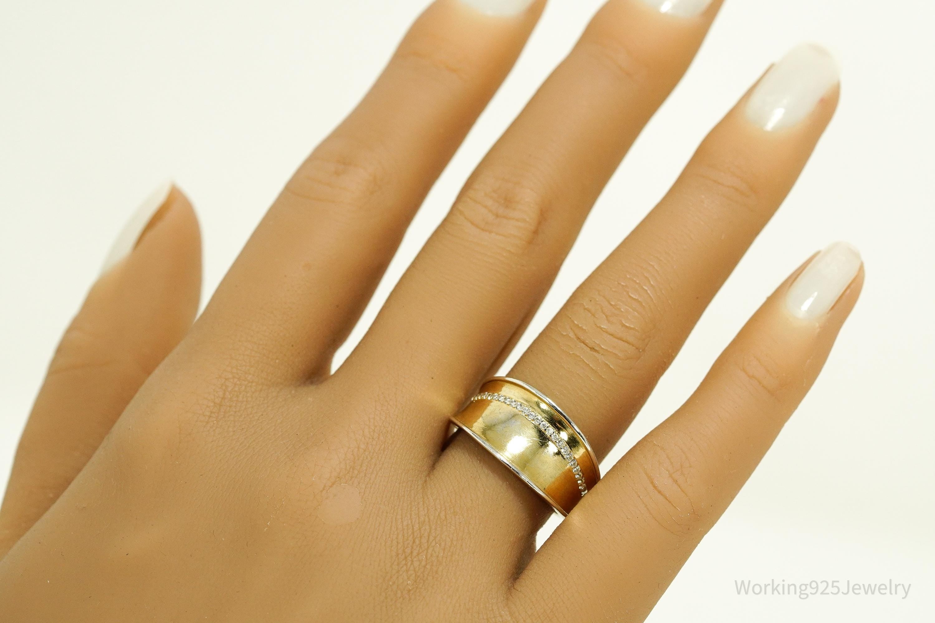 Vintage Cubic Zirconia Gold Vermeil Sterling Silver Ring - Size 8