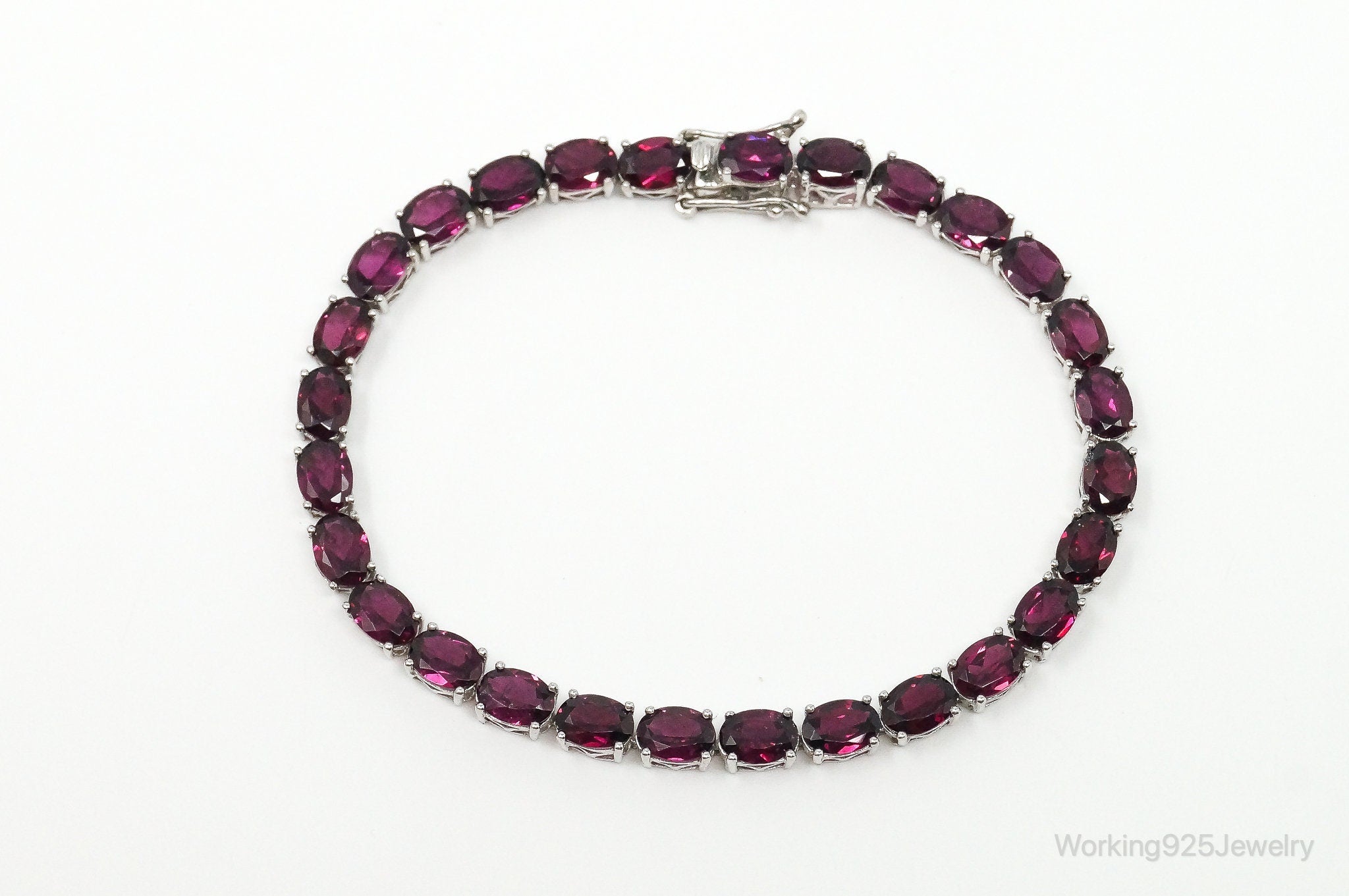 Vintage Rhodolite Garnet Sterling Silver Tennis Bracelet