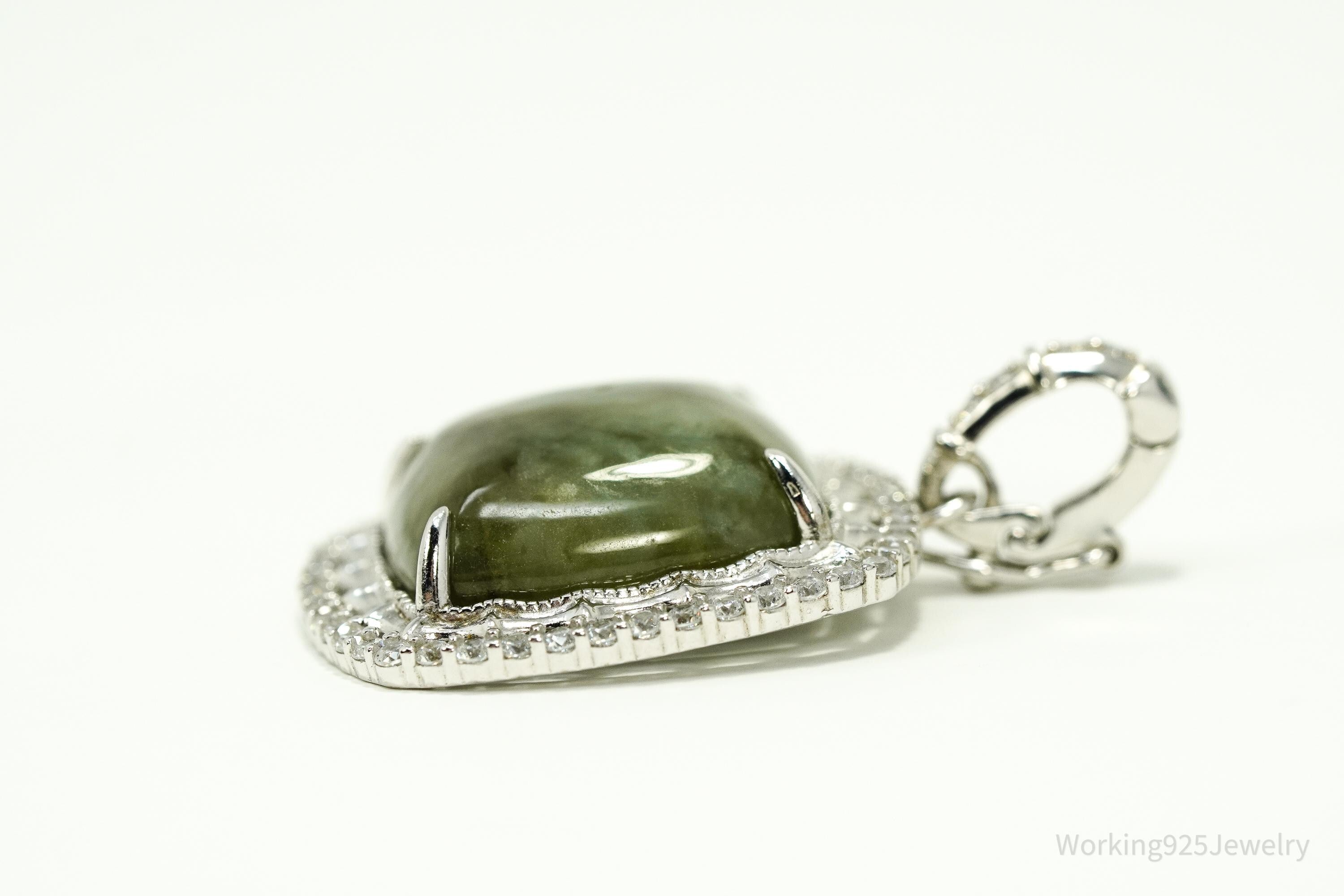 Vintage PAJ Jade & Cubic Zirconia Sterling Silver Pendant