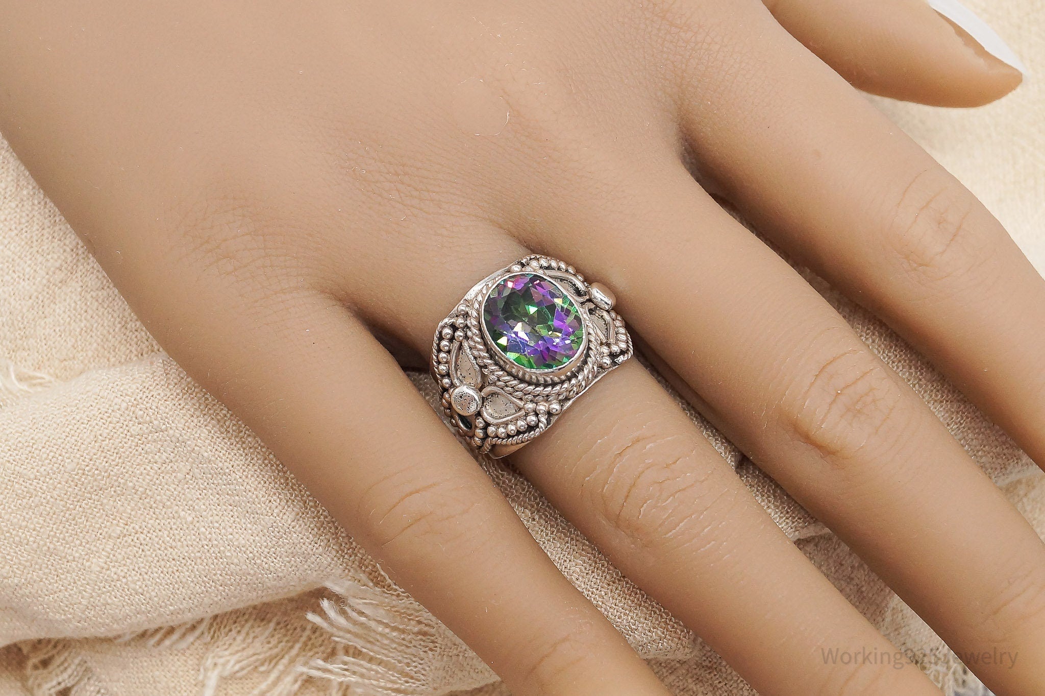 Vintage Mystic Topaz Sterling Silver Ring - Size 7.75