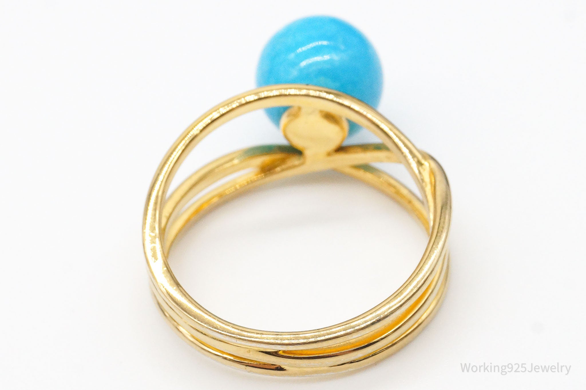 Designer TF Turquoise 18K Gold Over Sterling Silver Ring - Size 8.75