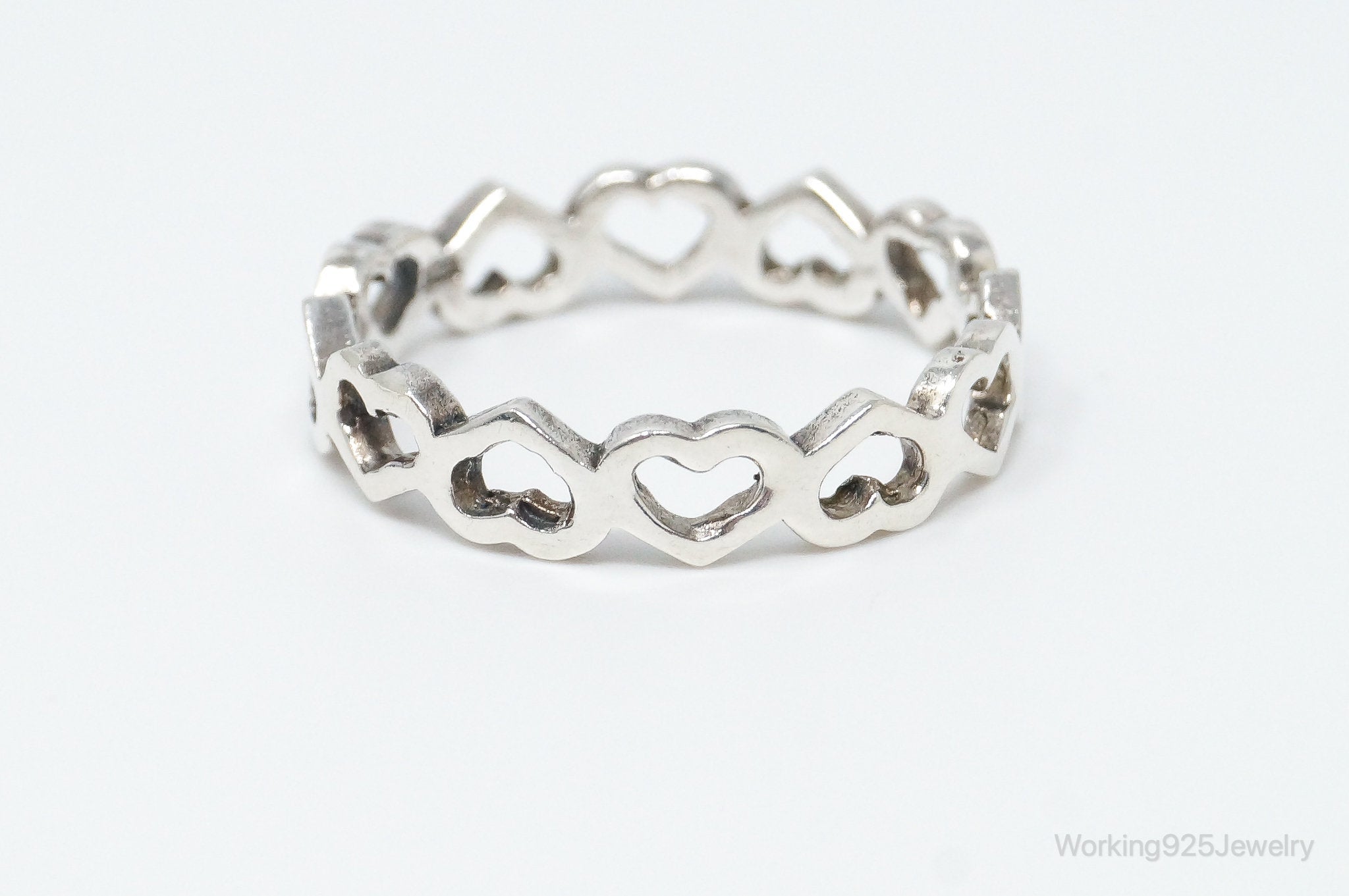 Vintage Open Heart Pattern Sterling Silver Band Ring - Size 9