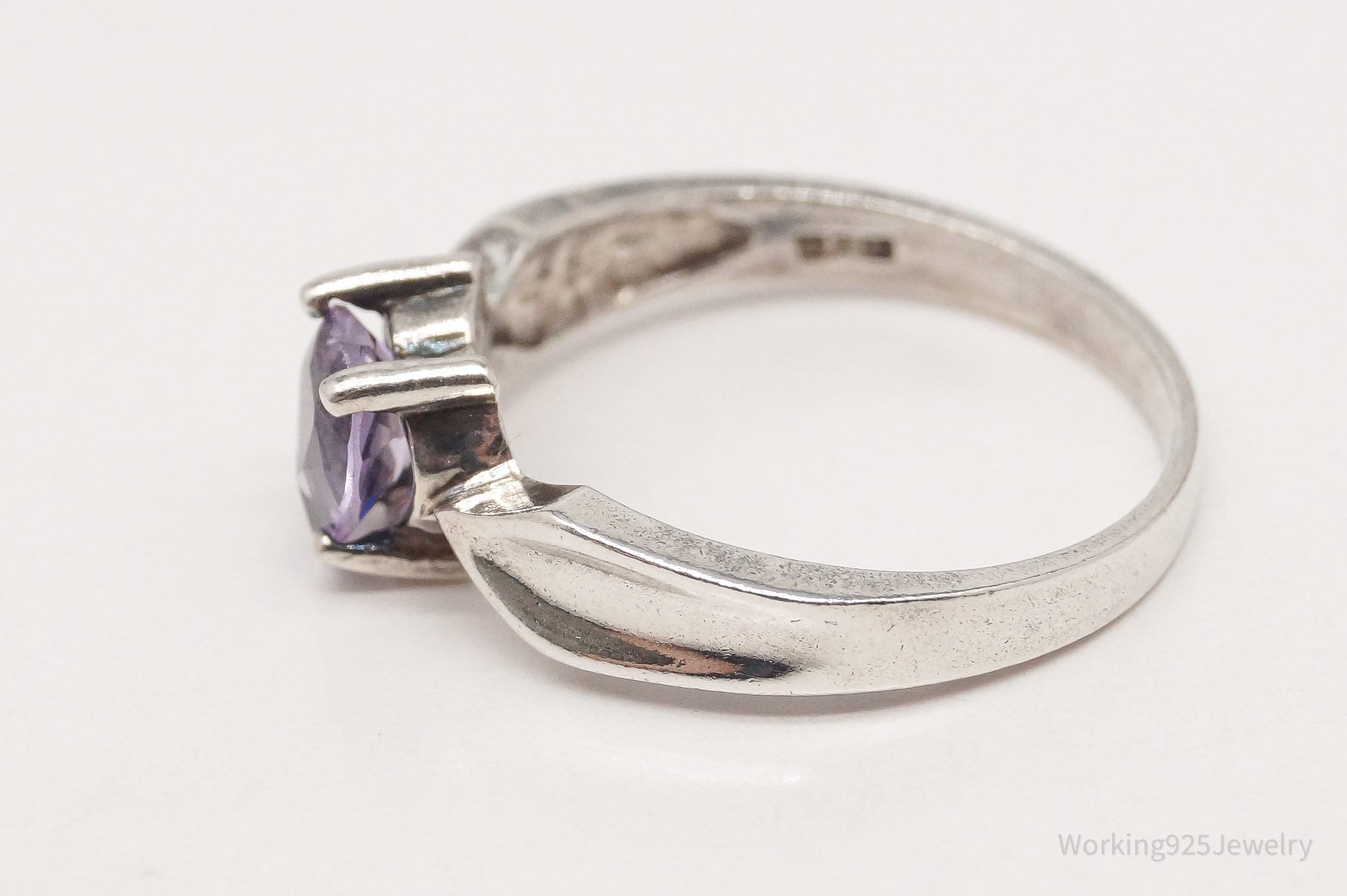 Vintage Amethyst Heart Sterling Silver Ring - Size 7