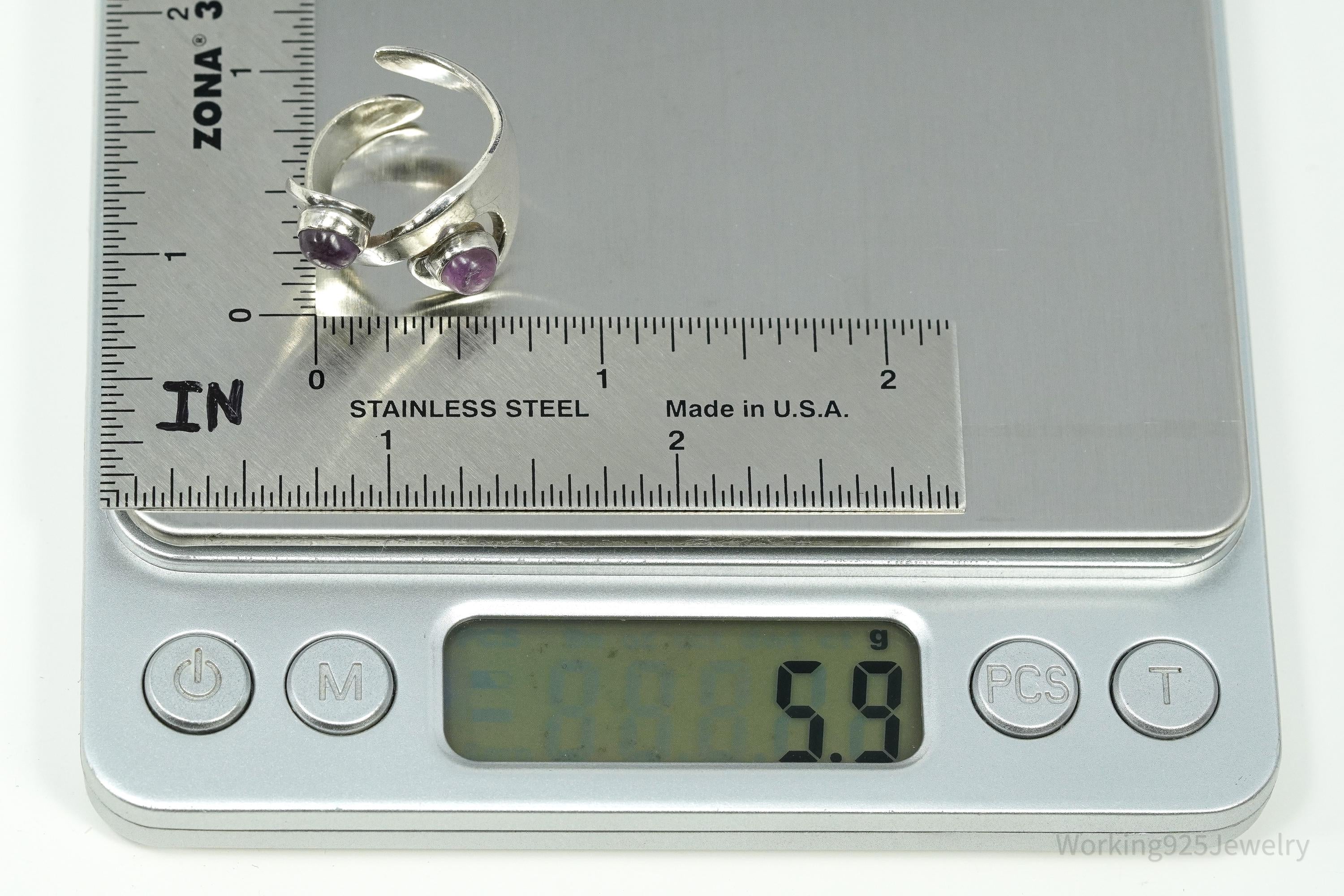 Vintage Mexico Modernist Sterling Silver Amethyst Ring Size 7