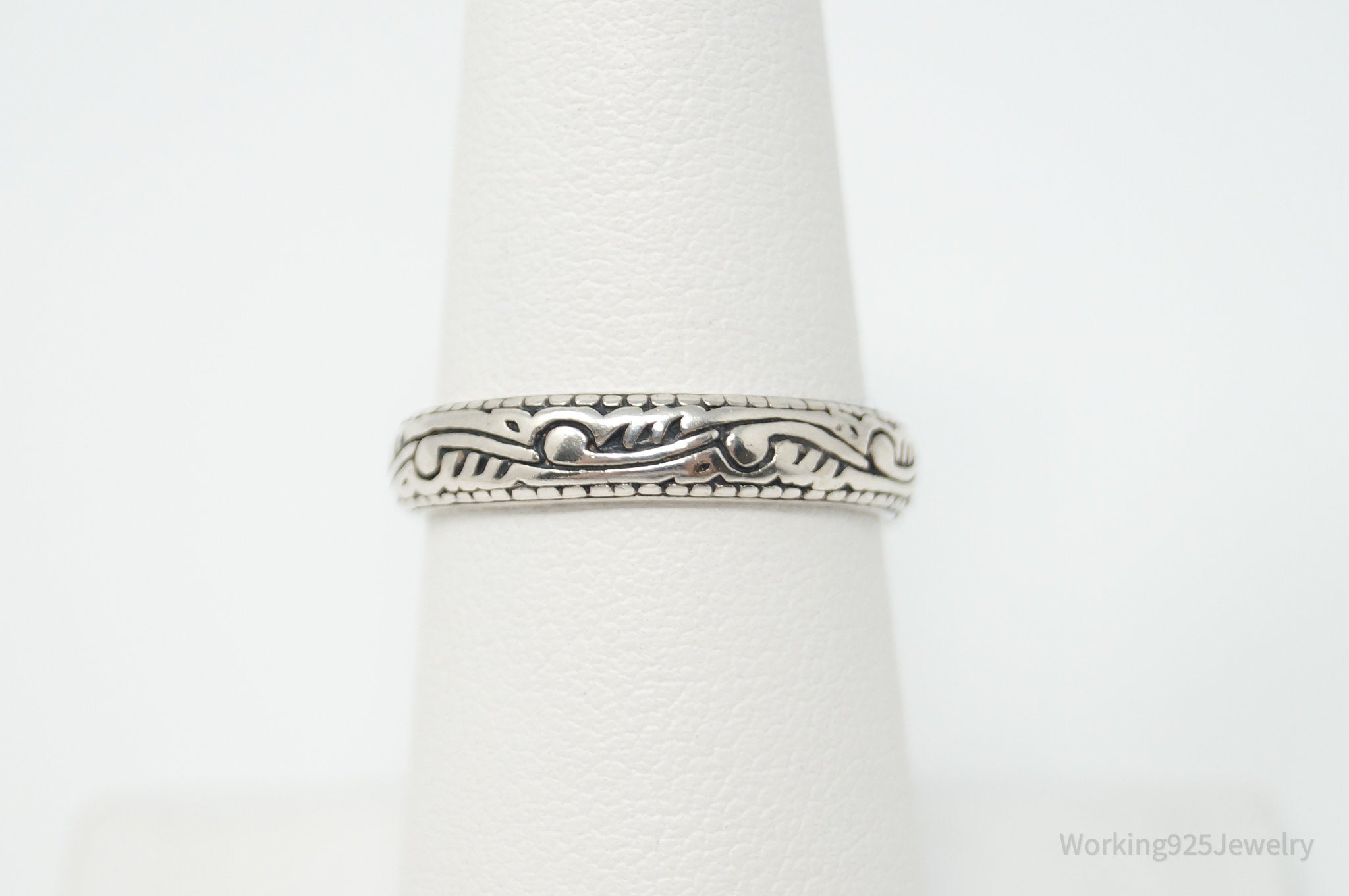 Vintage Western Style Print Sterling Silver Band Ring - Size 7