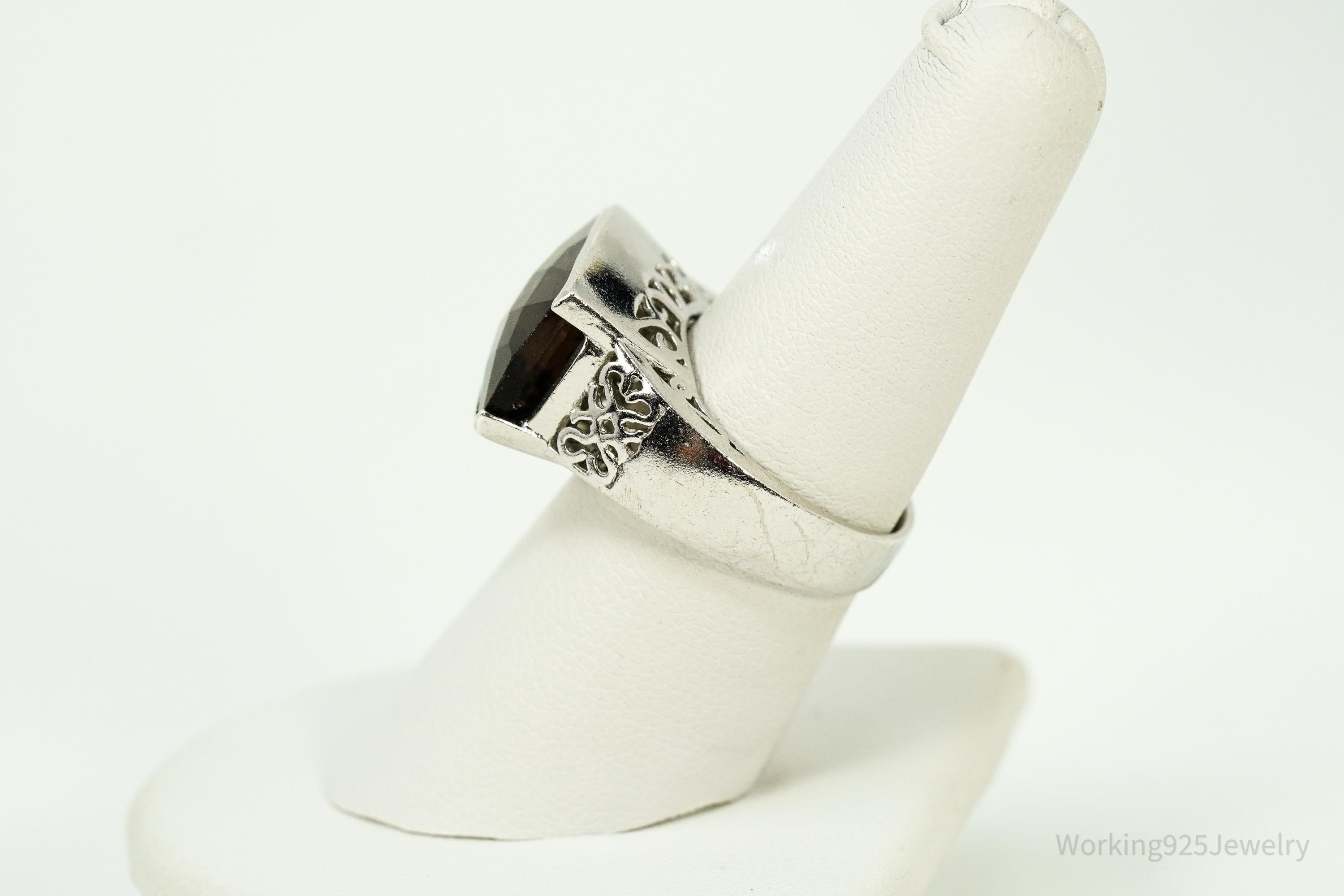 Vintage Large Smoky Topaz Sterling Silver Ring - Size 7.25