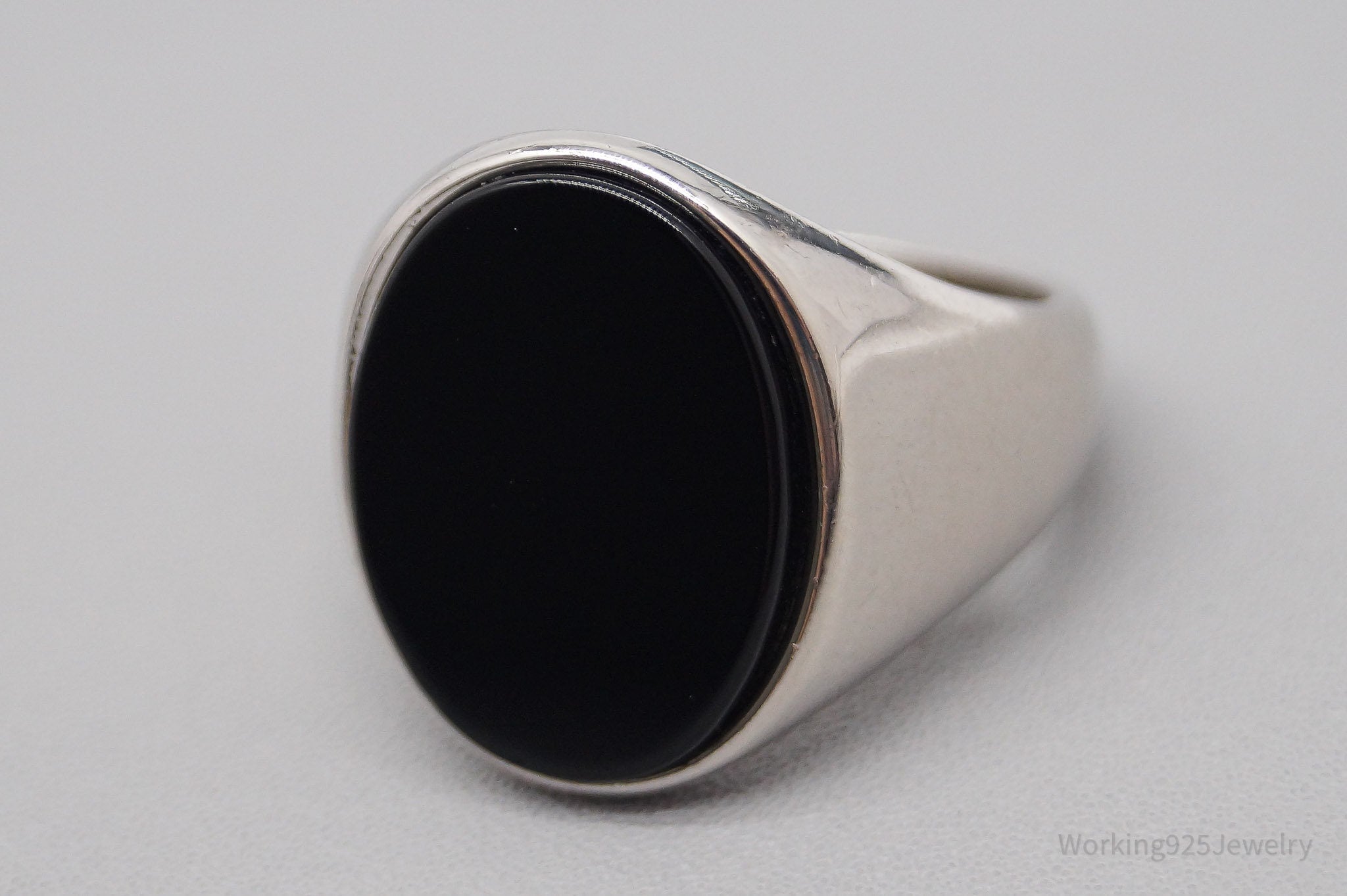 Vintage Large Black Onyx Sterling Silver Ring - Size 6.25