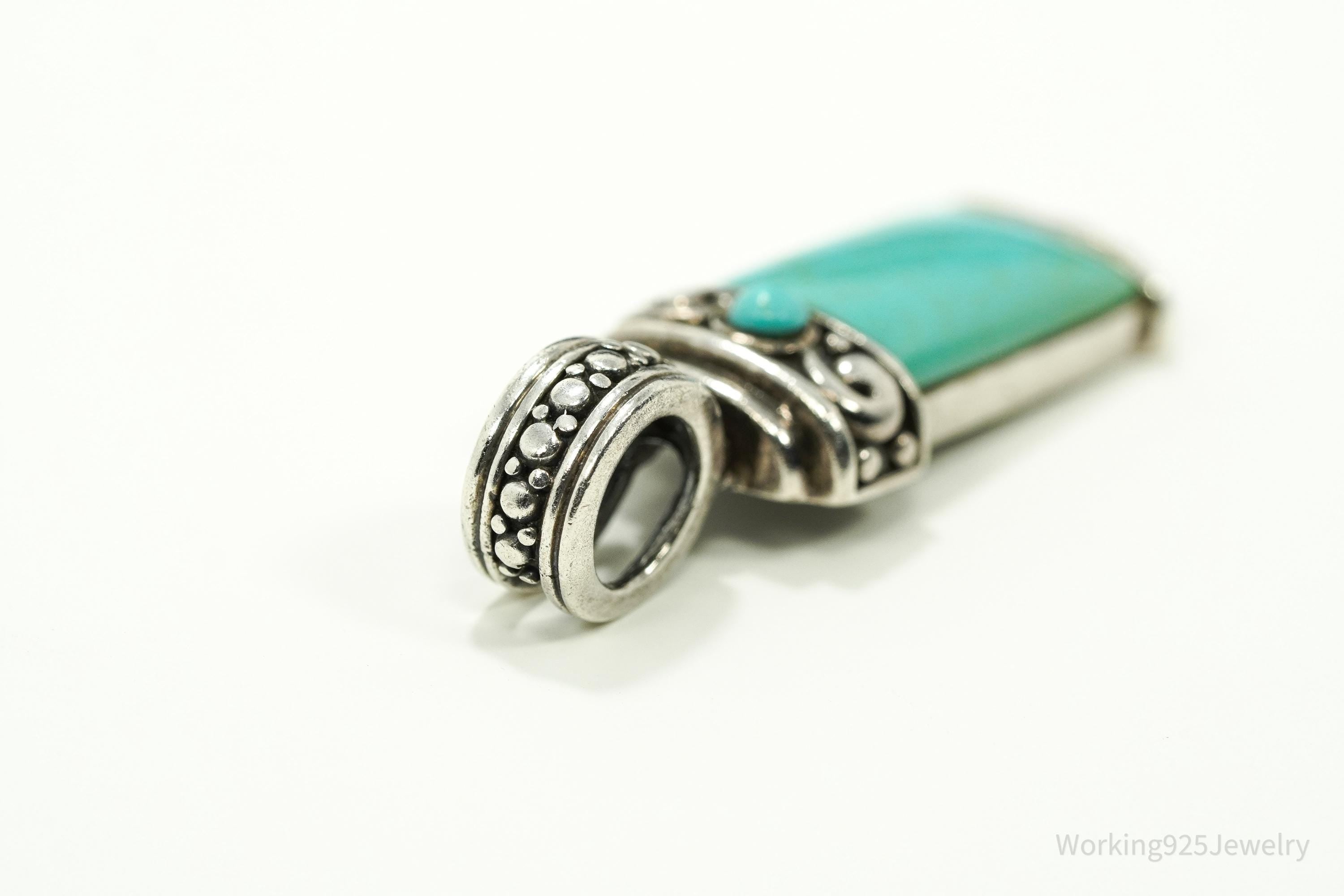 Vintage Turquoise Sterling Silver Necklace Pendant 1.75"