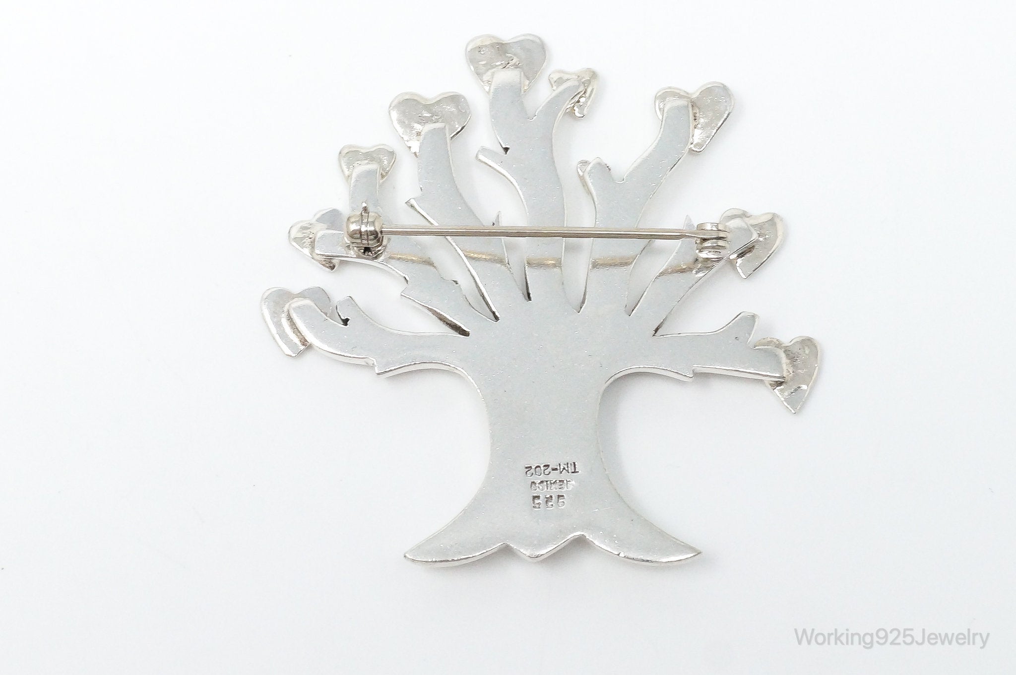 Vintage Taxco Mexico Hearts Tree Sterling Silver Brooch Pin