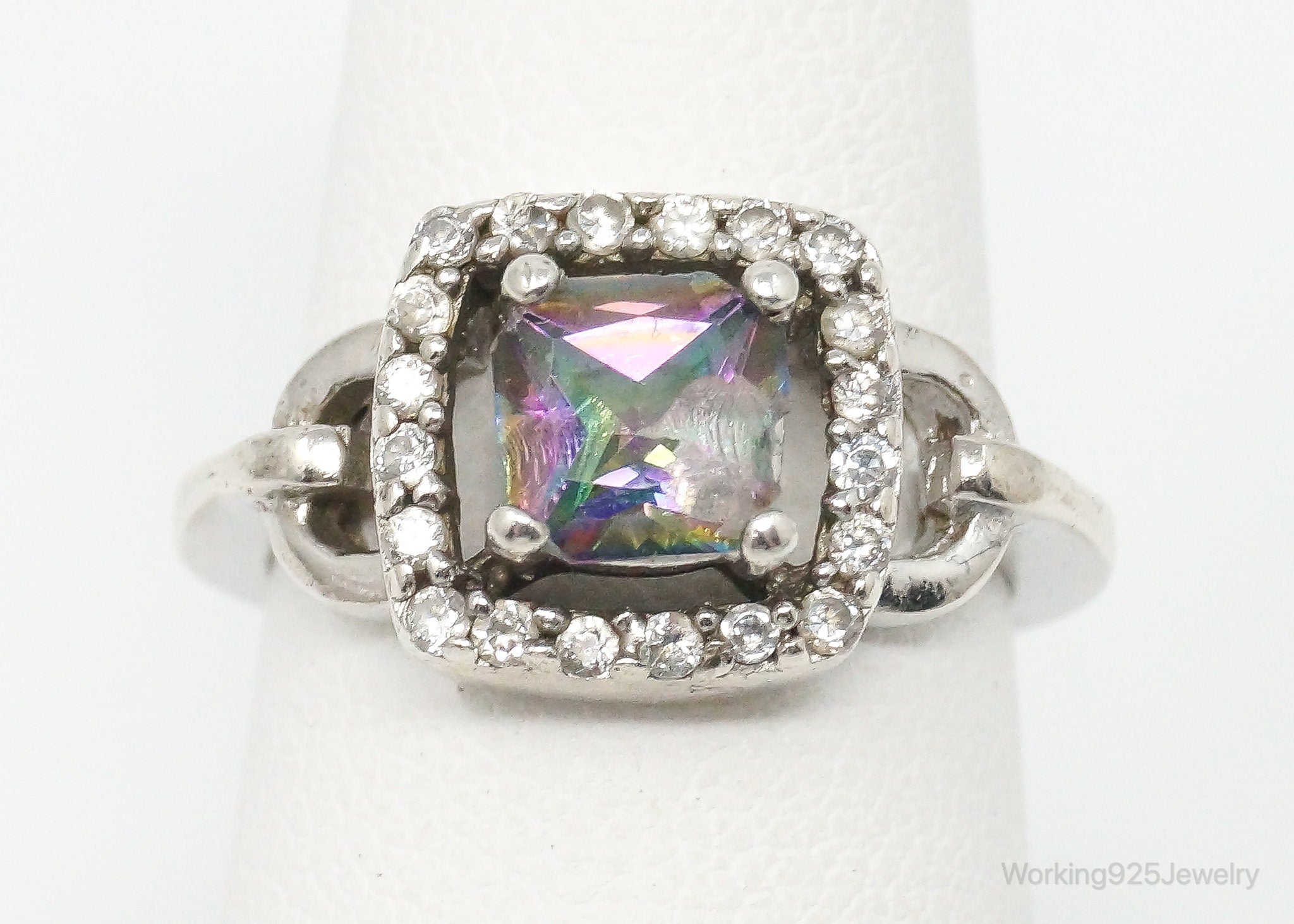 Vintage Mystic Topaz Cubic Zirconia Sterling Silver Ring - Size 6.25