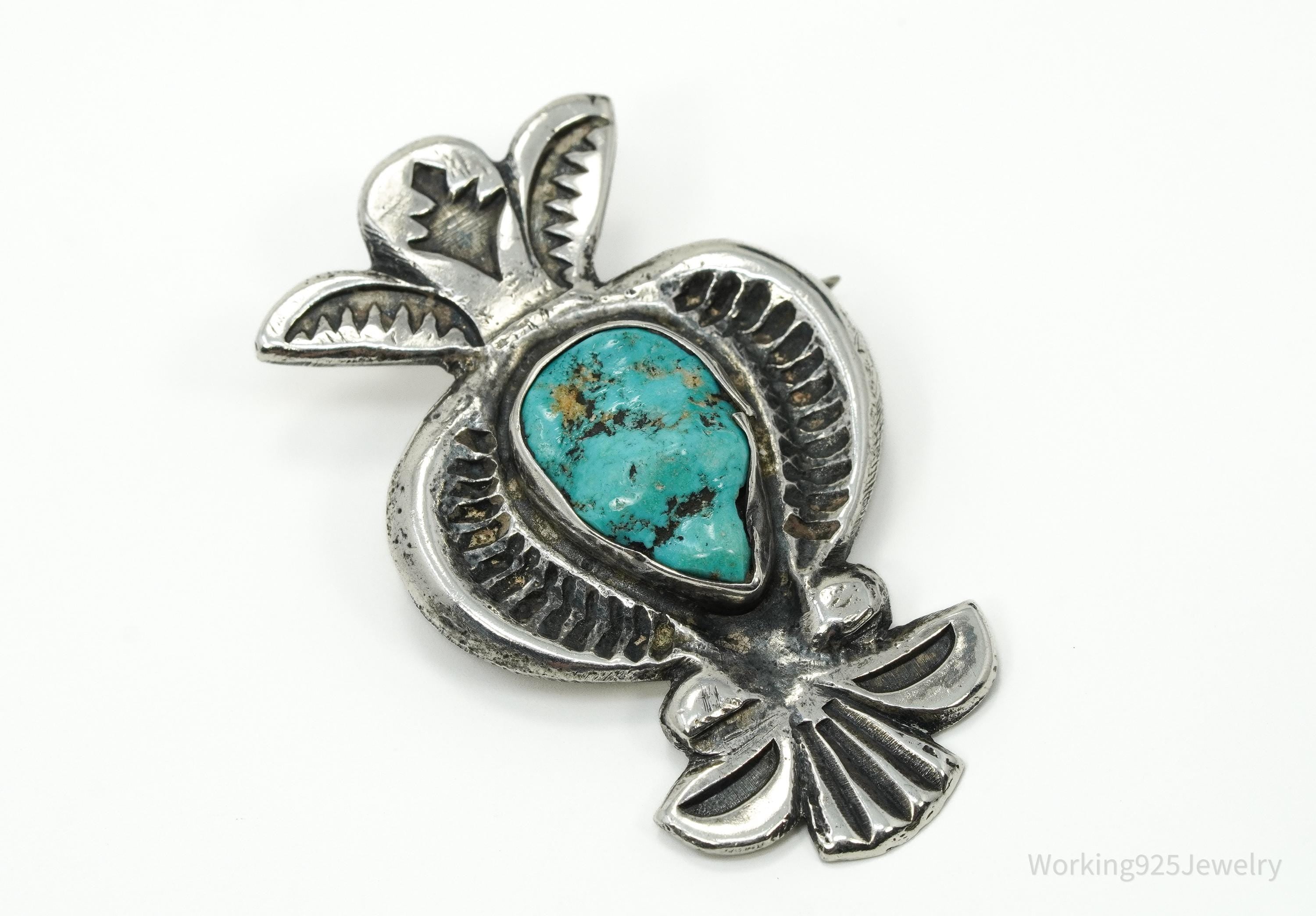 Vintage Native American Turquoise Silver Brooch Pin
