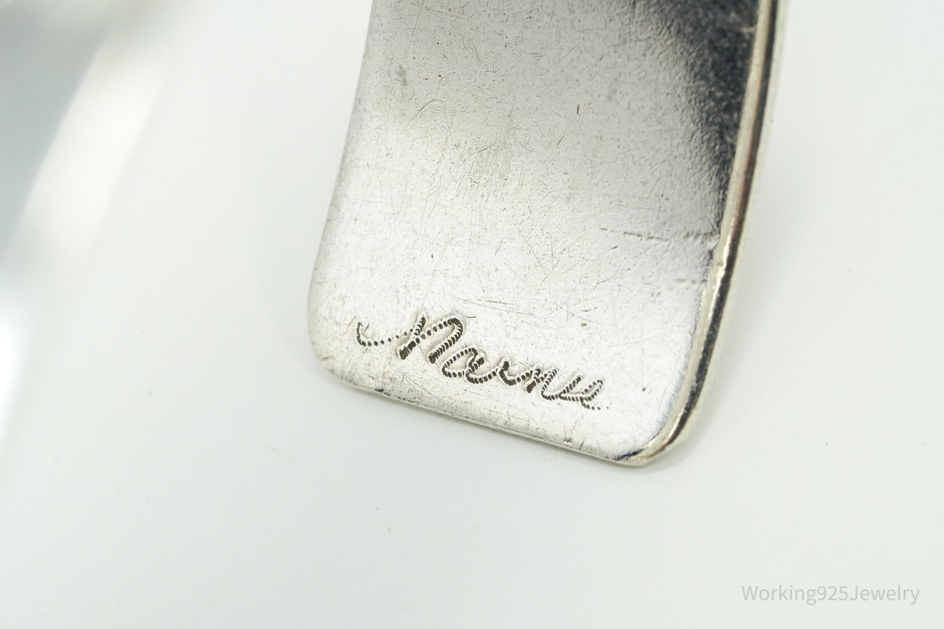 Vintage Floral Pattern Flowers Sterling Silver Cuff Bracelet 6.75"