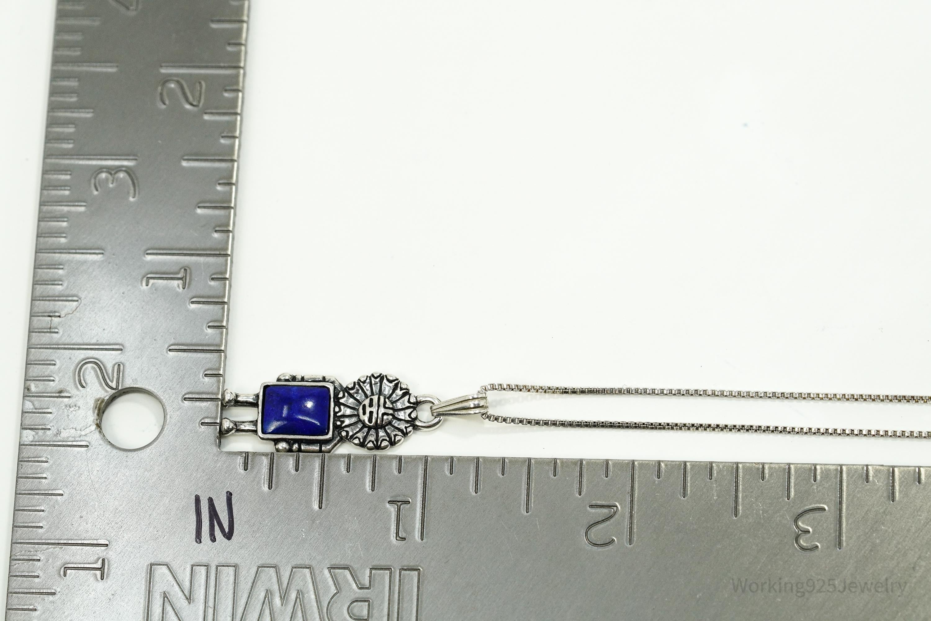 Vintage Native Carolyn Pollack Lapis Lazuli Tawa Sterling Silver Necklace 18"