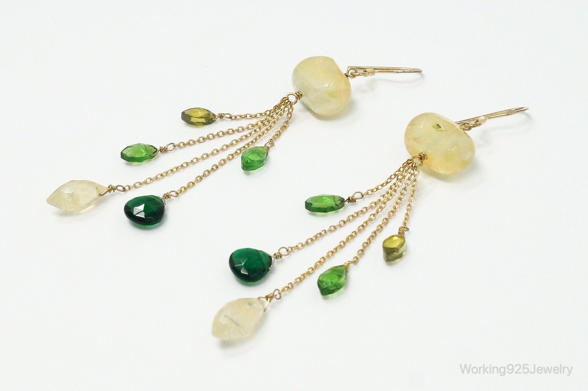 Yellow Quartz Green Tourmaline Peridot Gold Vermeil Sterling Silver Earrings