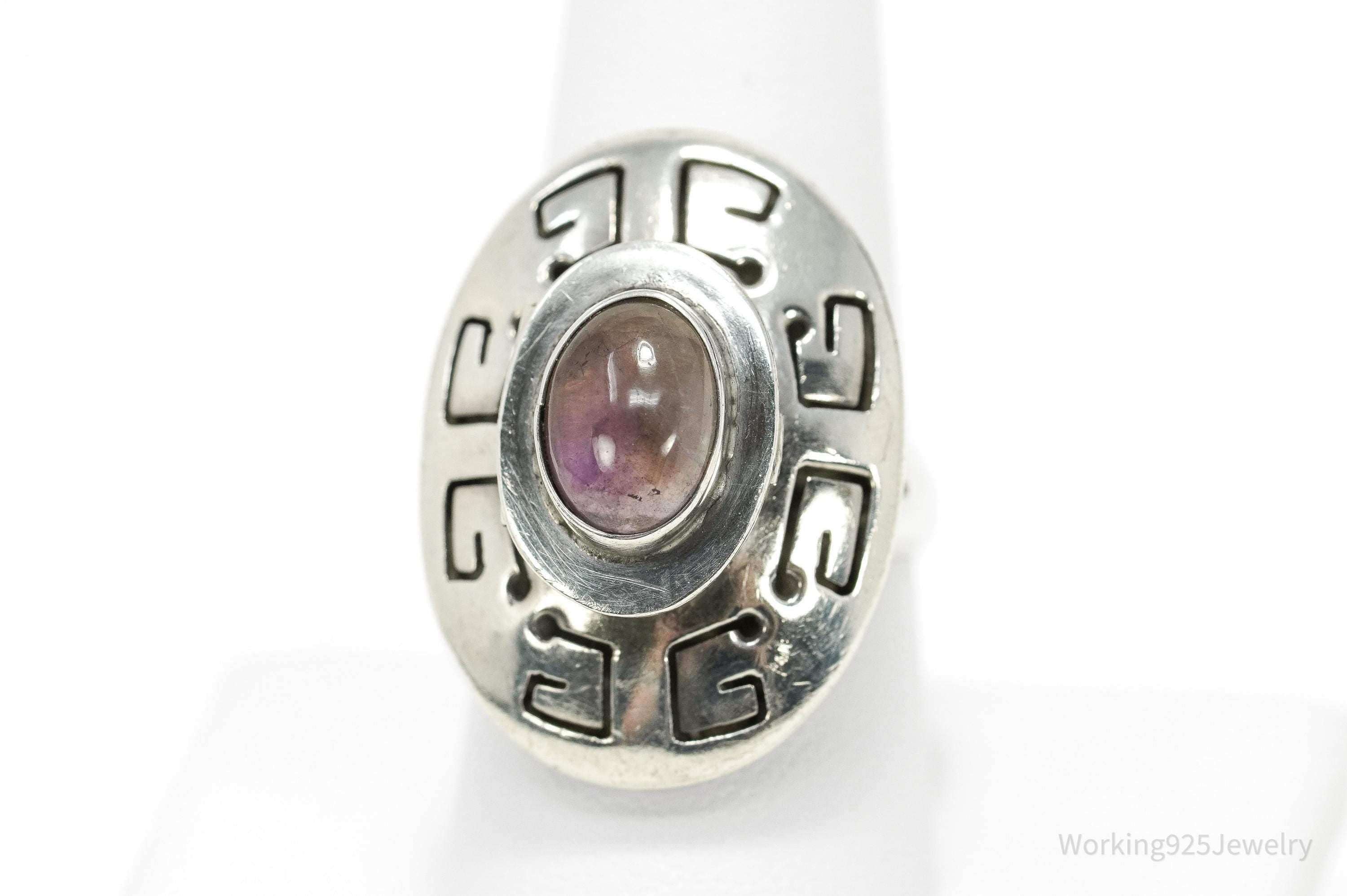 Vintage Mexico Amethyst Poison Ring Modernist Sterling Silver Size 8.75