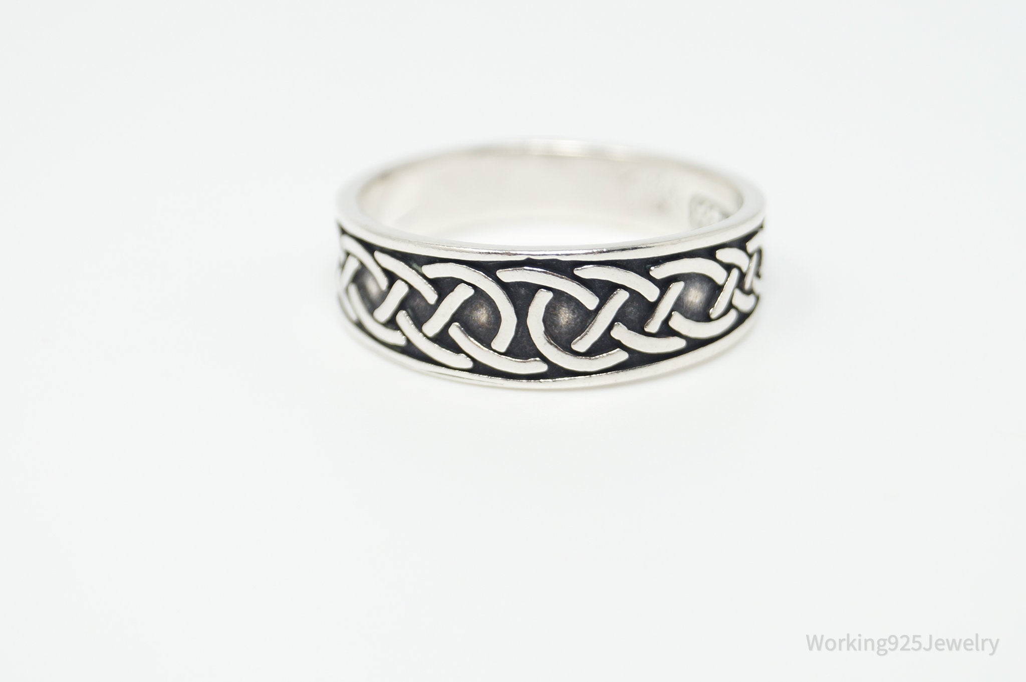 Vintage Native WJ Waldeck Johnson Tribal Sterling Silver Band Ring Sz 10.75