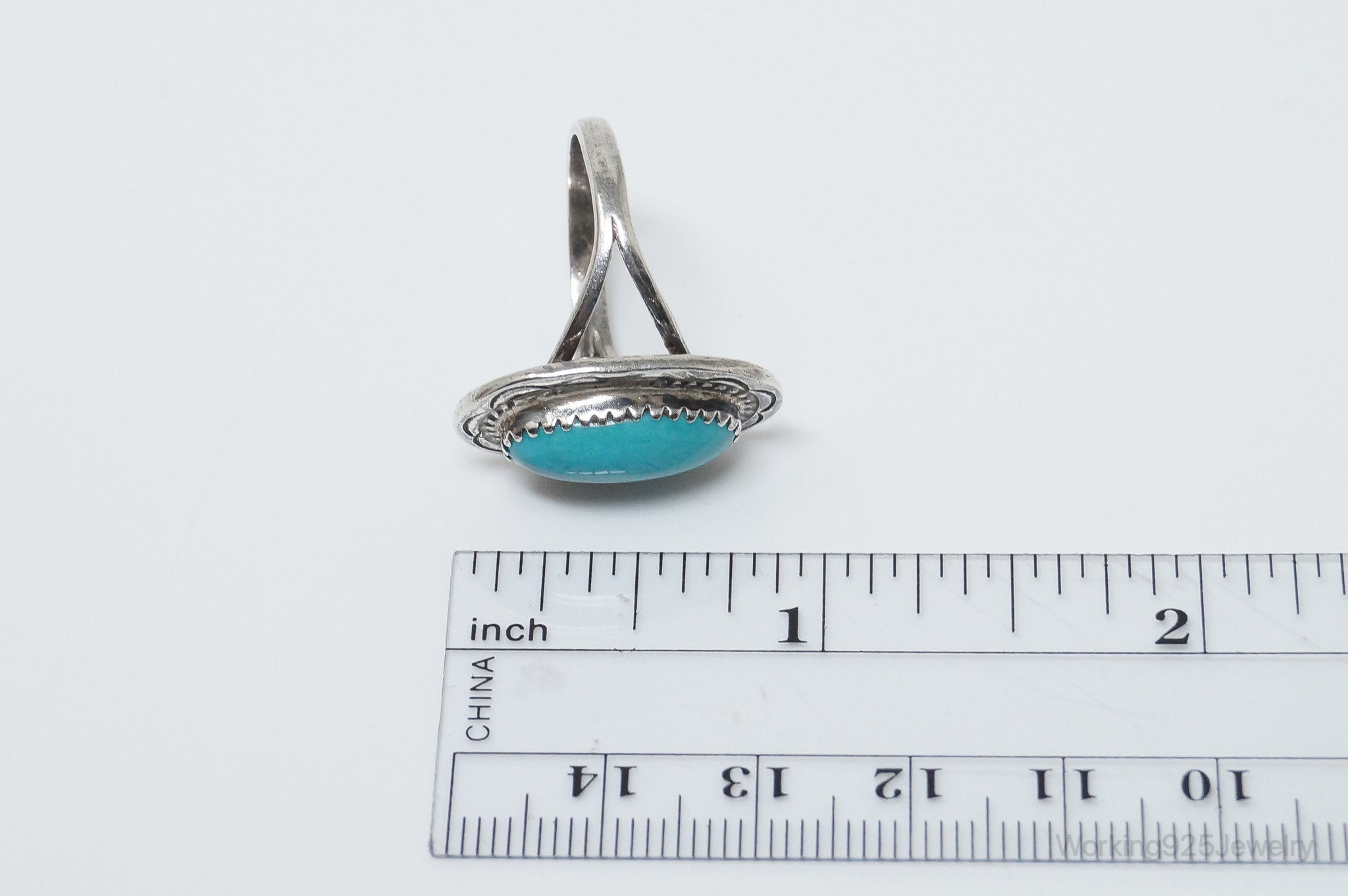 Vintage Native American Phillip J Morse Turquoise Sterling Silver Ring - SZ 8.25