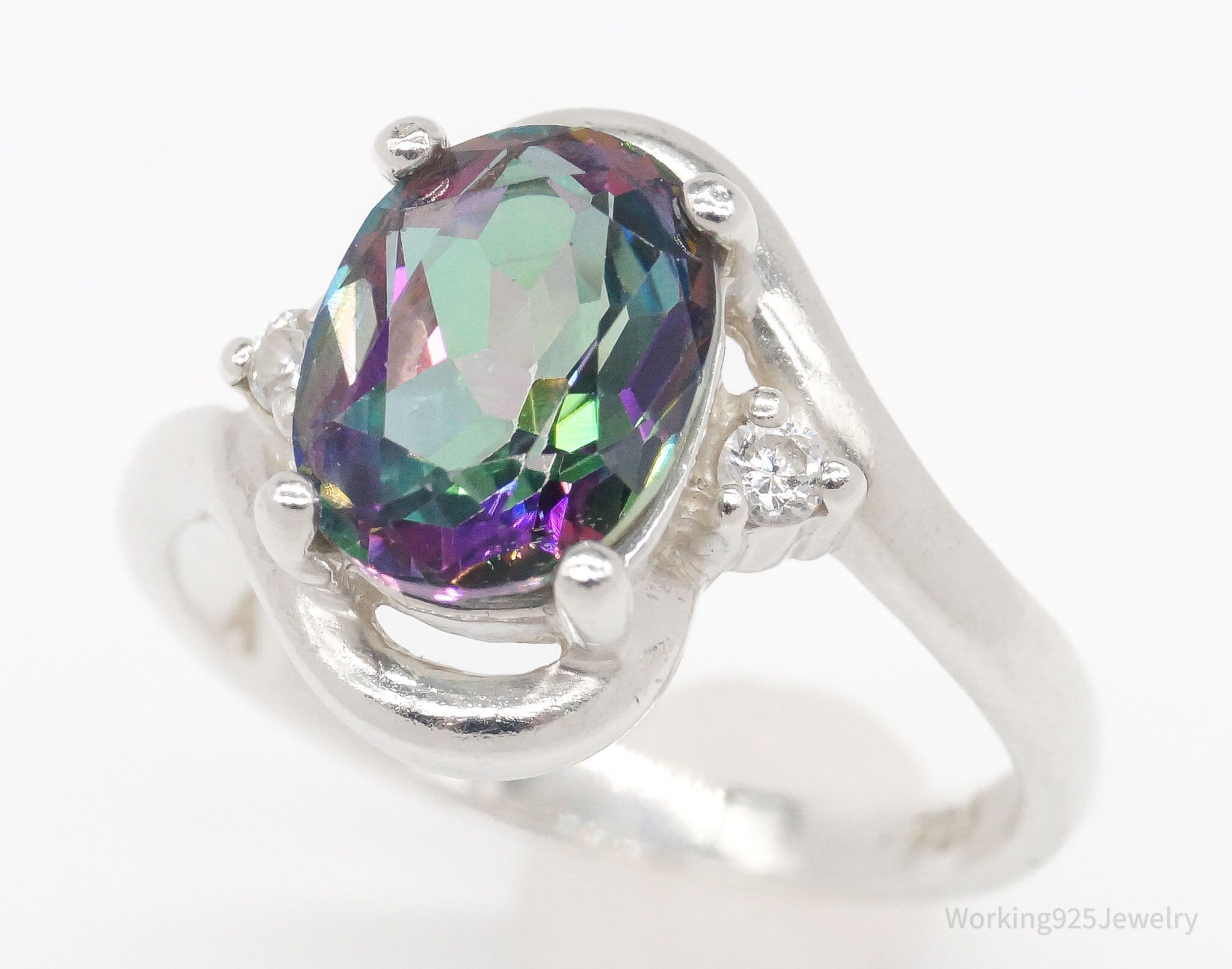 Vintage Mystic Topaz Cubic Zirconia Sterling Silver Ring - Size 6