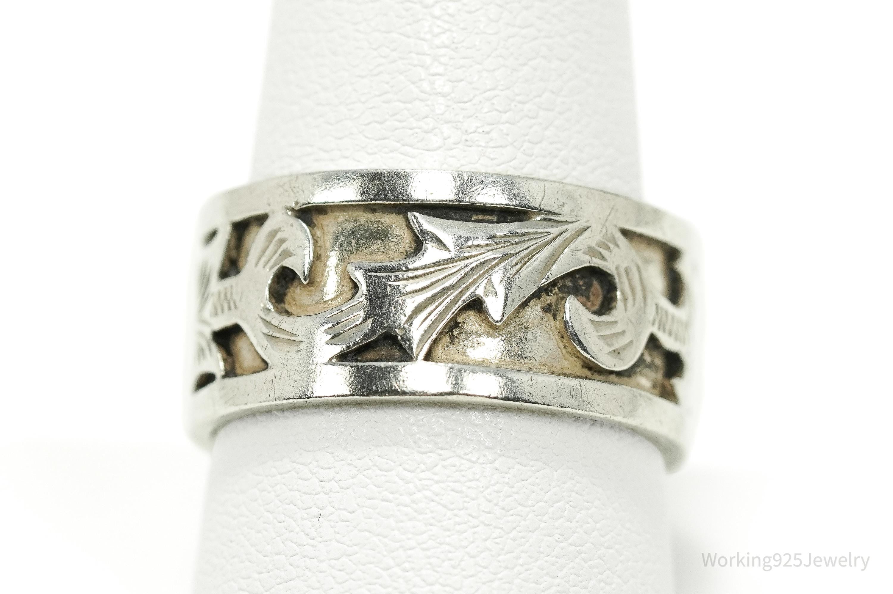 Vintage Mexican Style Sterling Silver Band Ring - Size 10