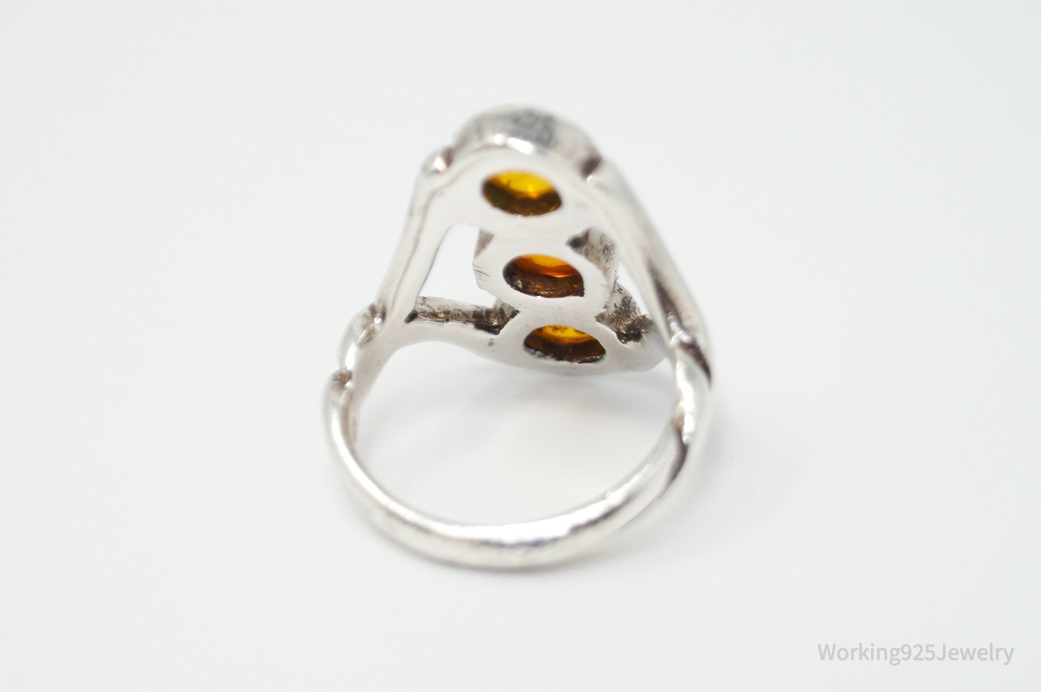 Vintage Multi Amber Sterling Silver Ring - Size 7.25