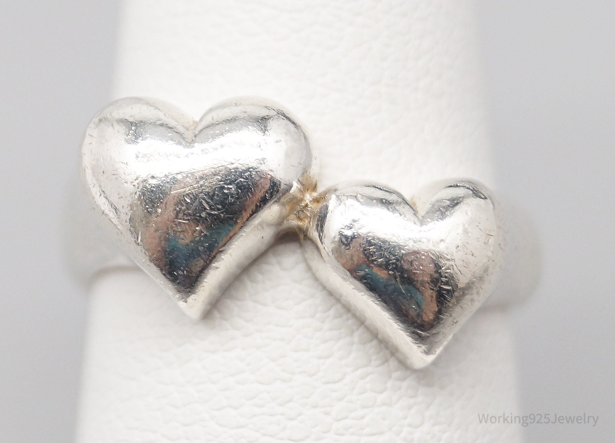 Vintage Double Hearts Sterling Silver Ring - Size 5.5