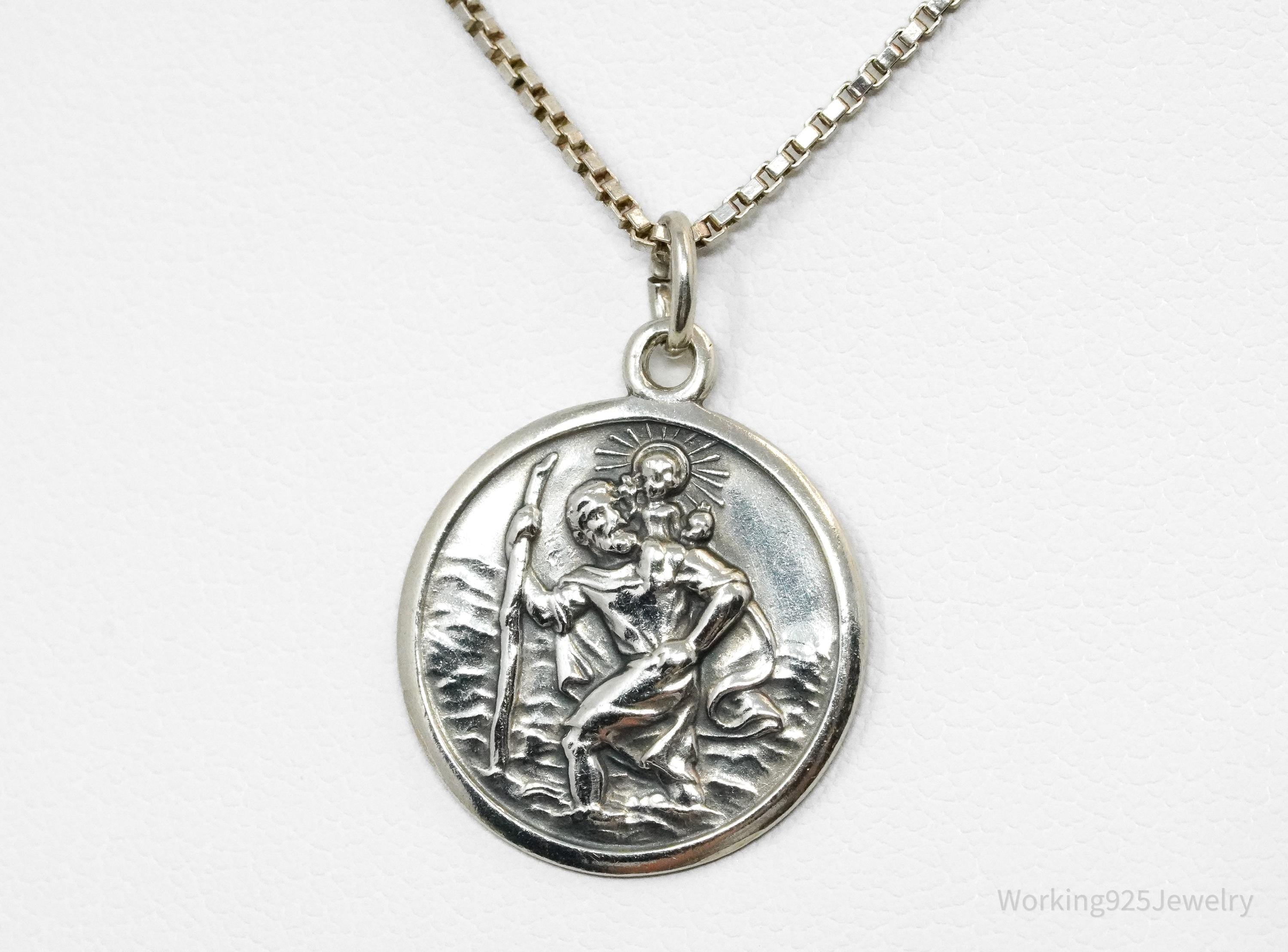 Vintage Saint Christopher 835 Silver Pendant On Sterling Silver Necklace 18"