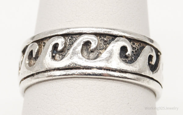 Vintage PSCL Oxidized Wave Sterling Silver Band Ring - Size 6.25