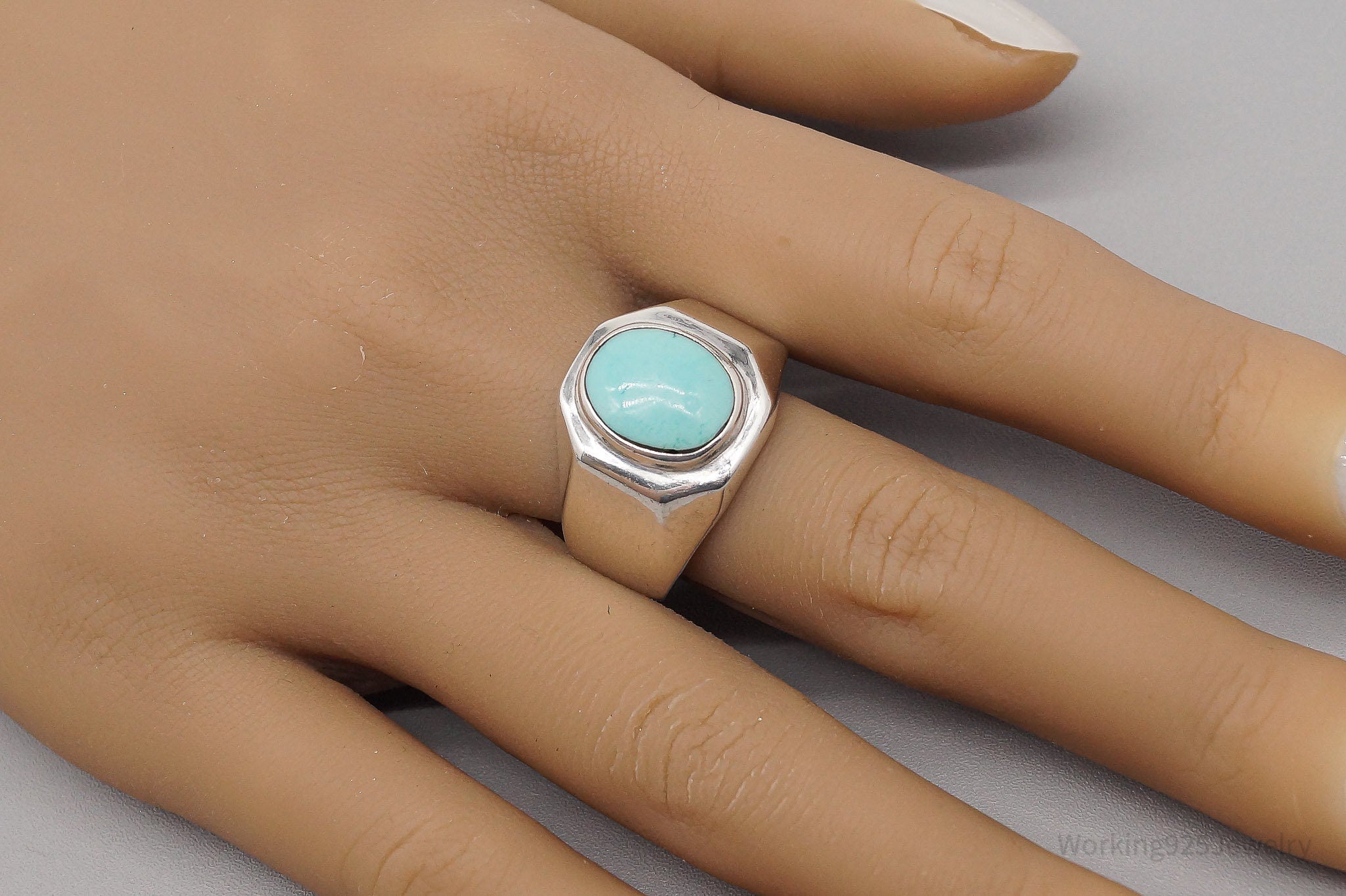 Vintage Mexico Turquoise Sterling Silver Ring - Size 11.25