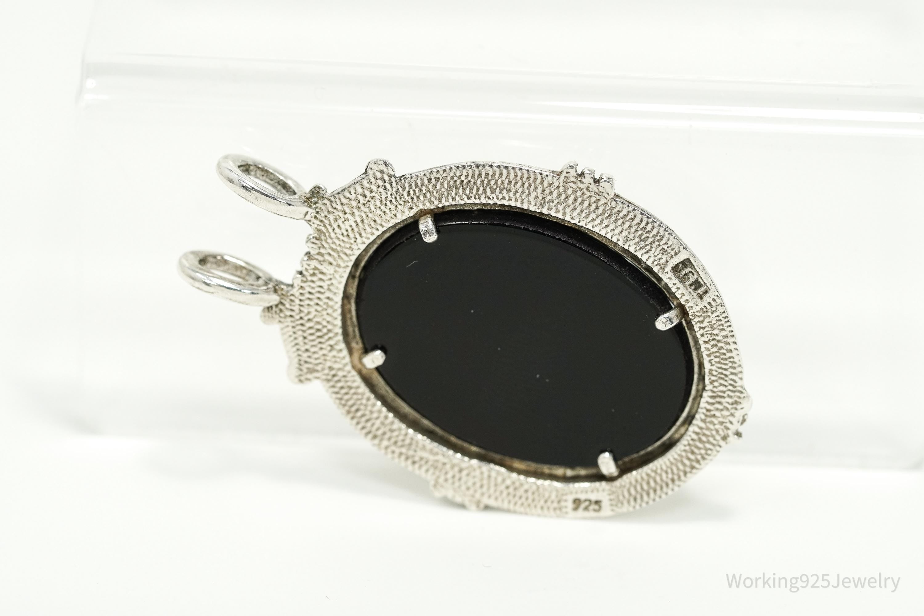 Vintage Large Taxco Mexico Modernist Black Onyx Sterling Silver Pendant
