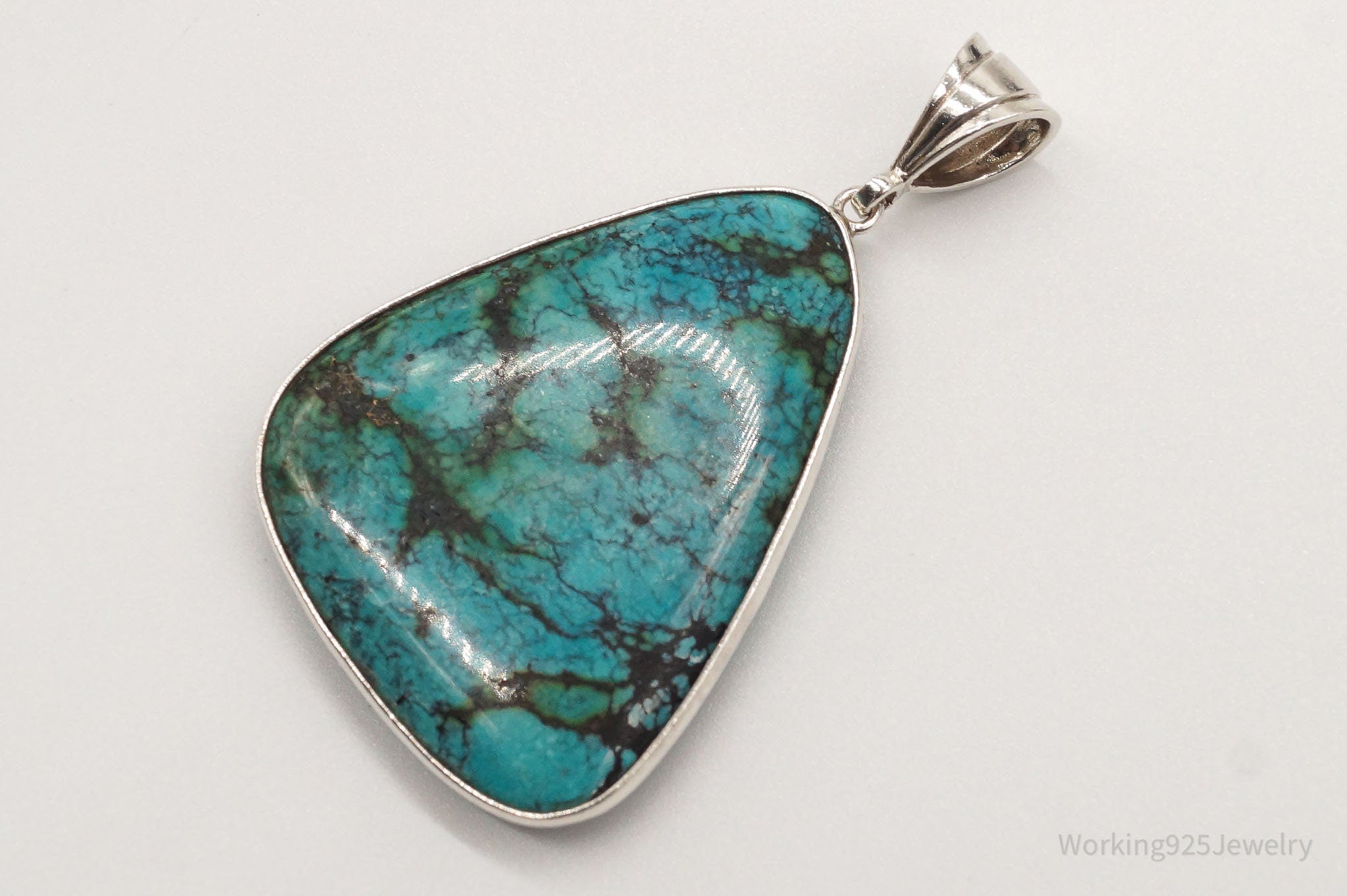 Vintage Large Turquoise Sterling Silver Necklace Pendant