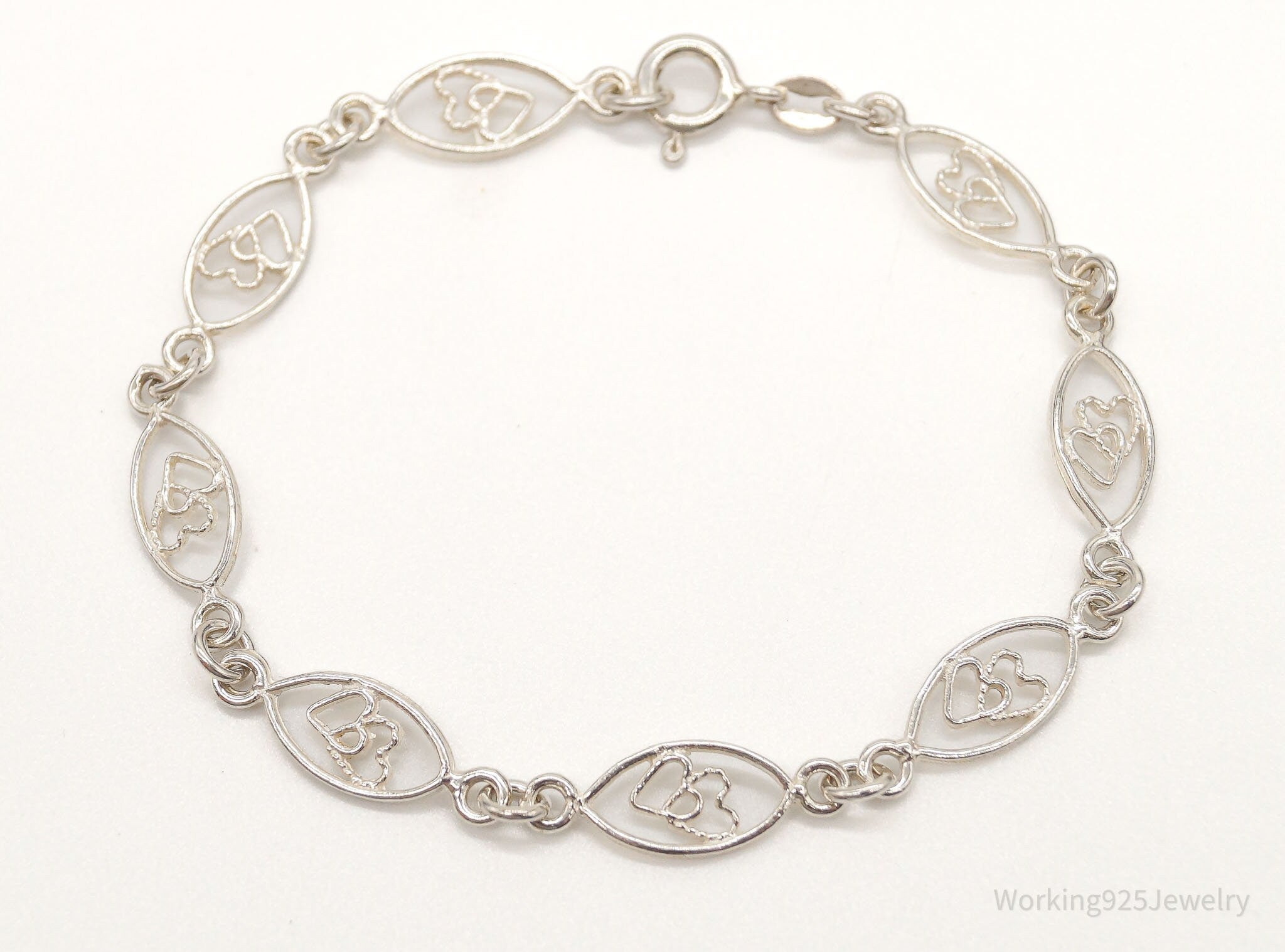 Vintage Linked Hearts Sterling Silver Bracelet