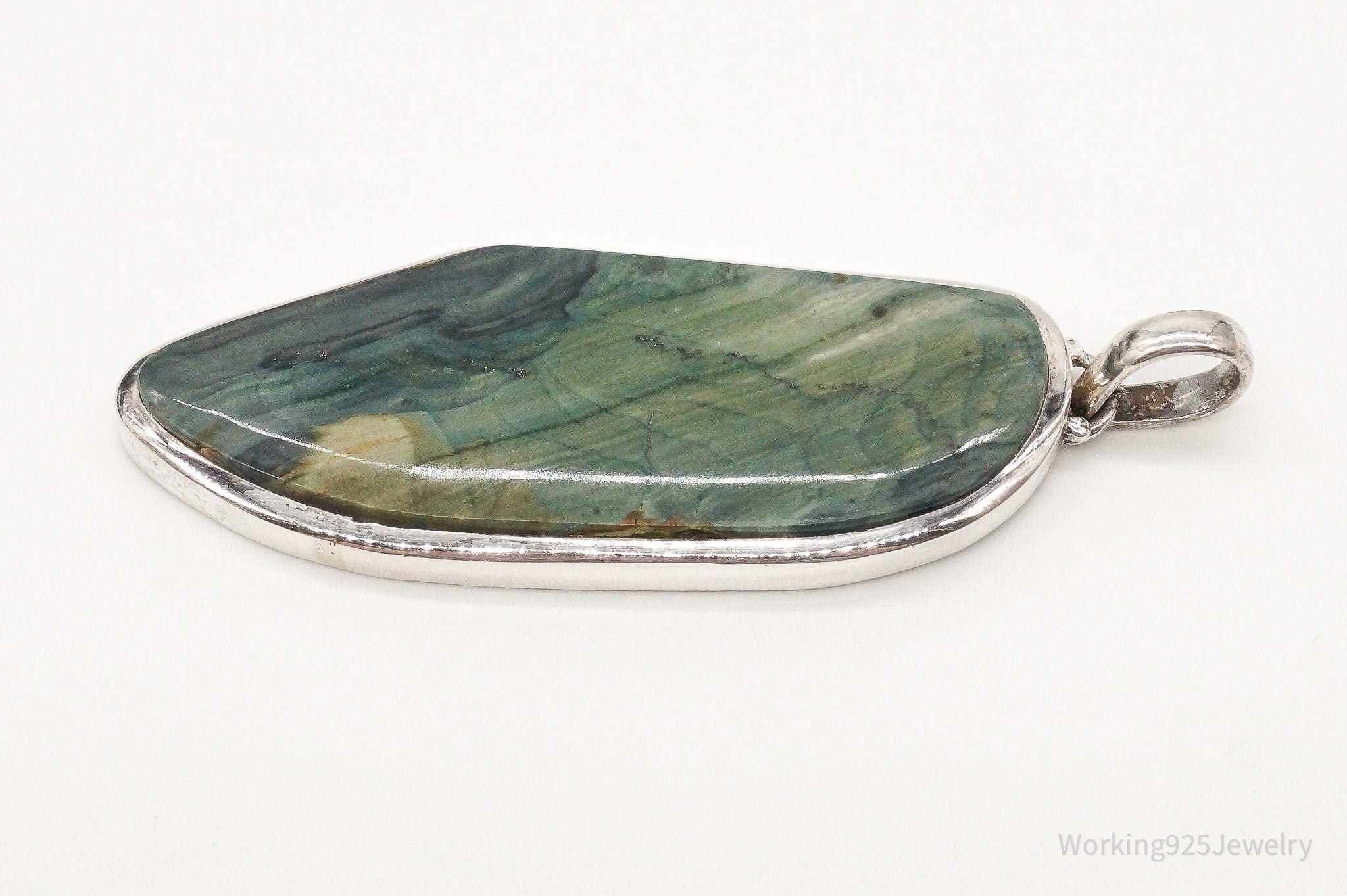 Vintage Large Jasper Sterling Silver Pendant