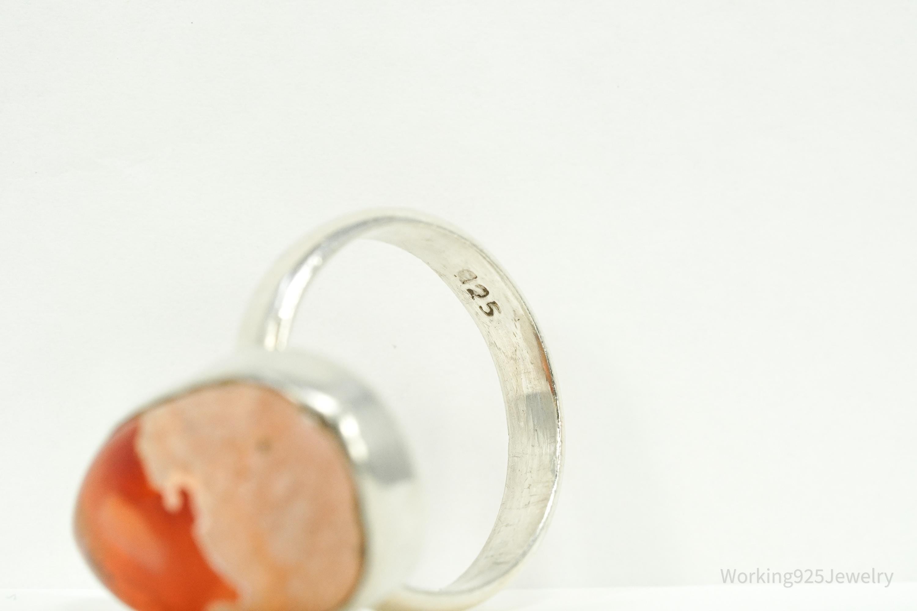 Vintage Large Mexico Fire Opal Sterling Silver Ring - Size 5.75