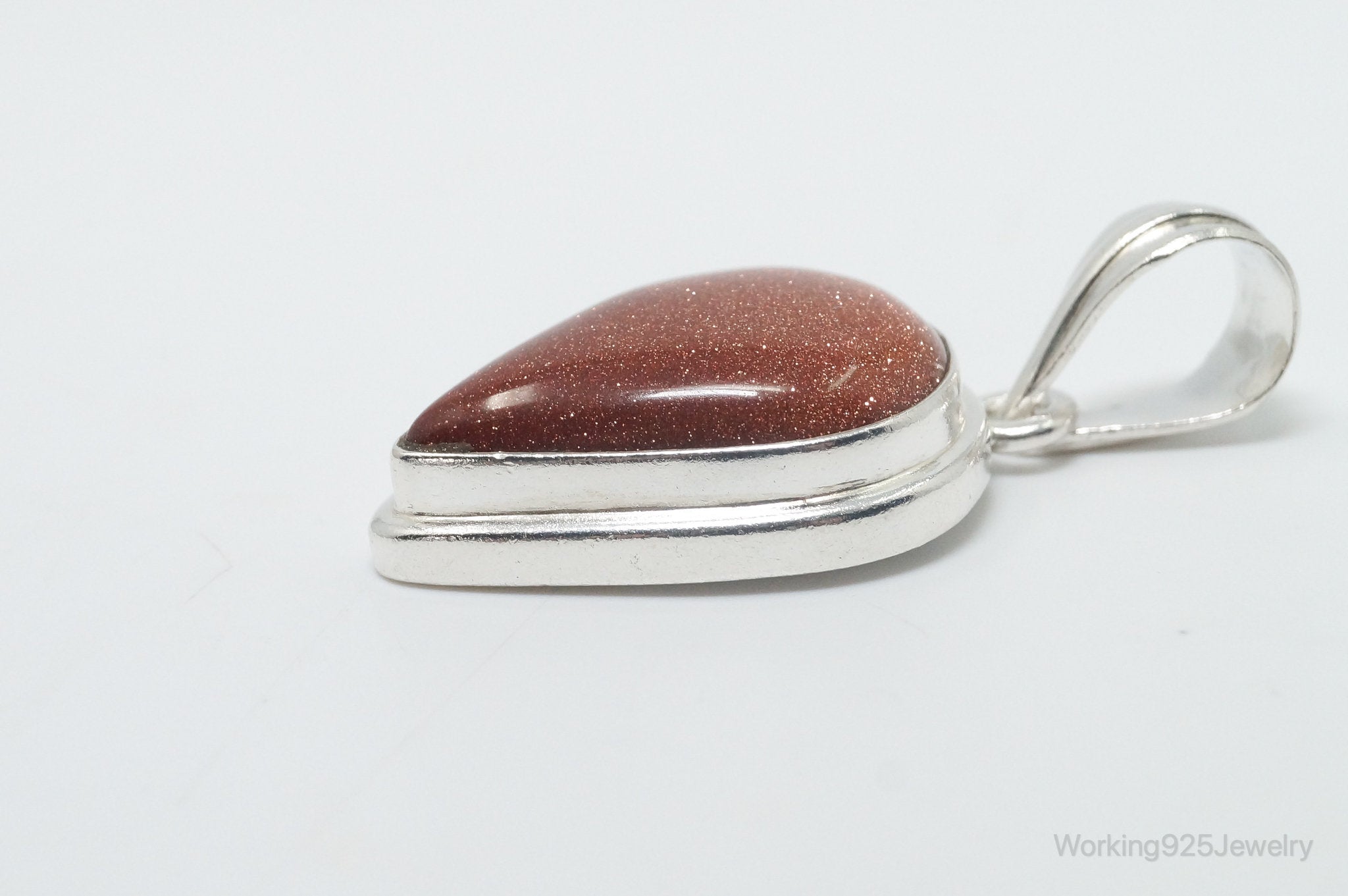 Vintage Large Goldstone Sterling Silver Southwestern Necklace Pendant