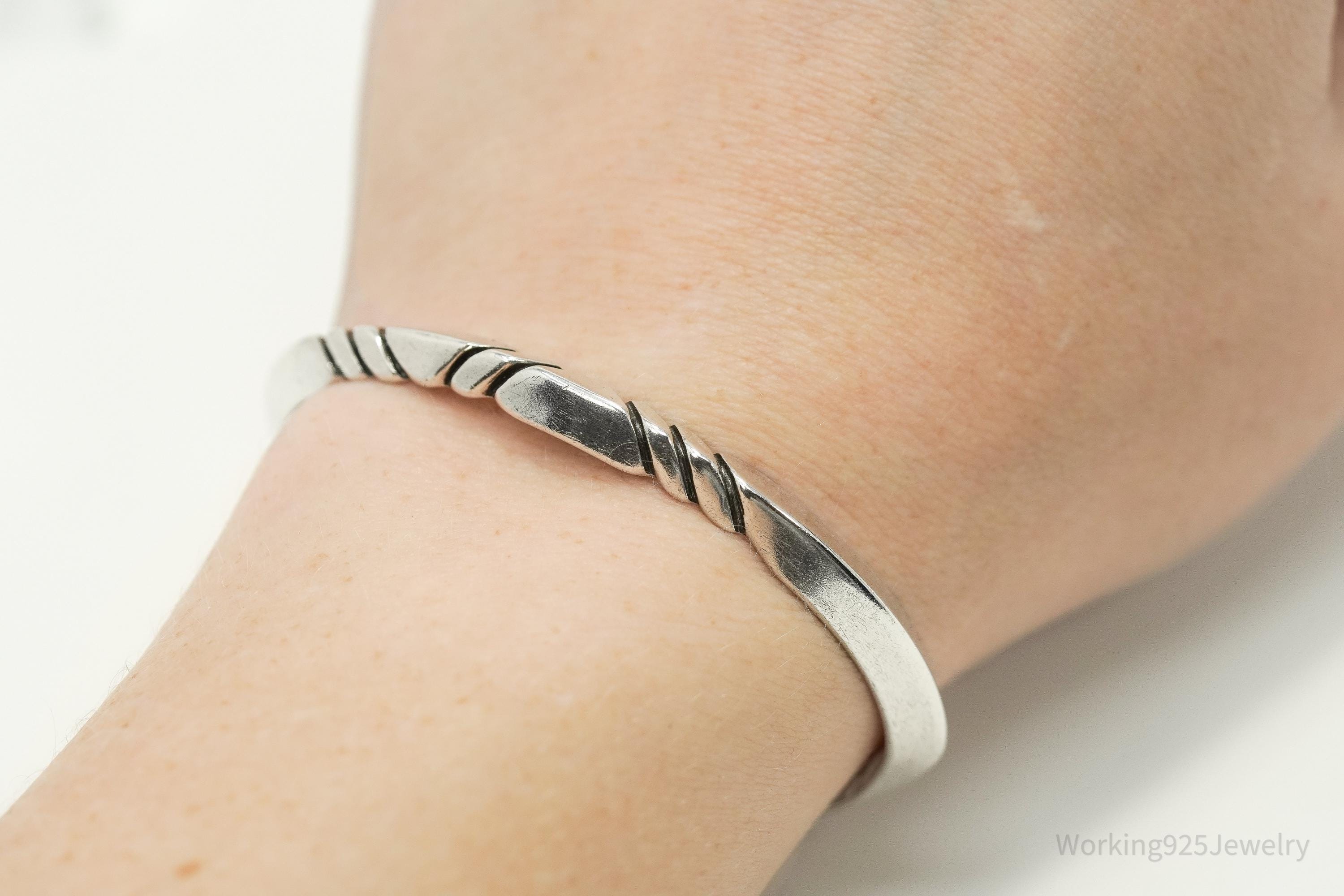 Vintage Native American Sterling Silver Cuff Bracelet - 6.25"