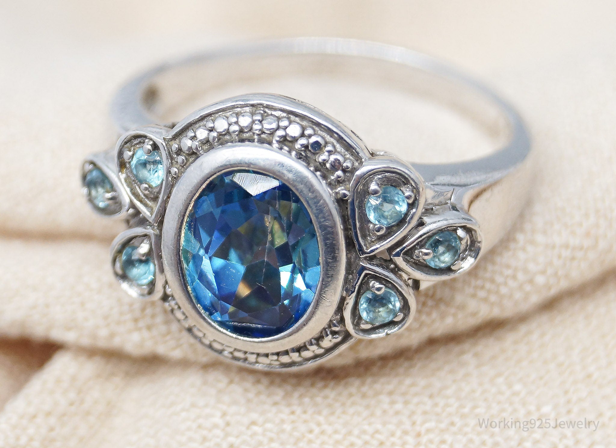 Vintage Blue Topaz Sterling Silver Ring Size 9.75