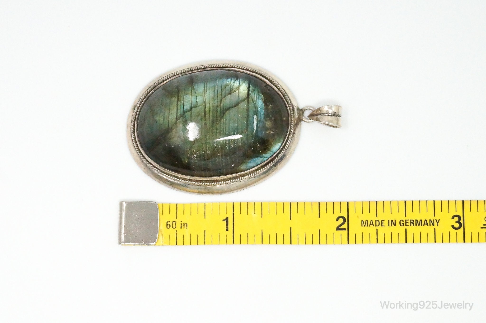 Vintage Large Labradorite Sterling Silver Necklace Pendant