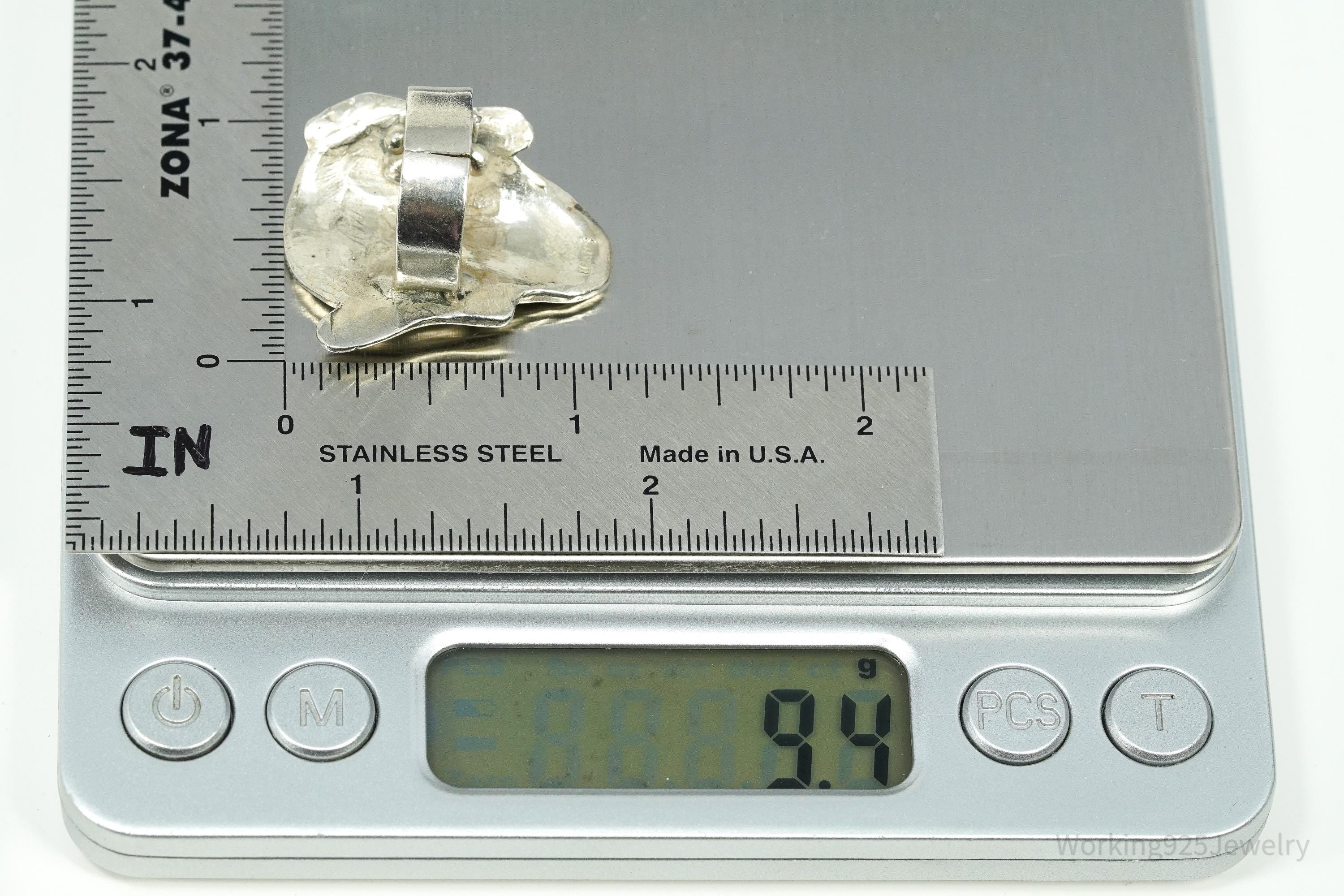 Vintage Large Buddha Head Silver Ring - Size 4.5