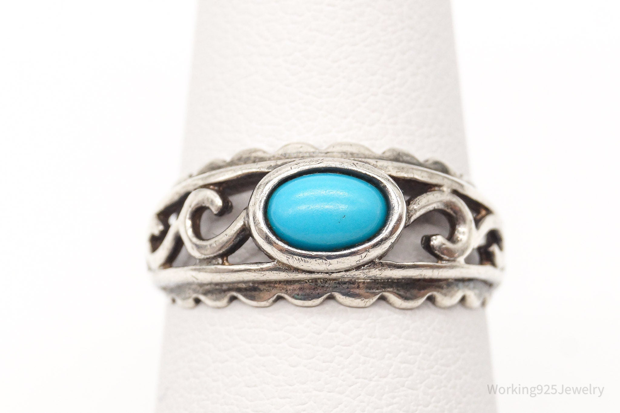 Vintage Southwestern Style Turquoise Sterling Silver Ring - Sz 6.25