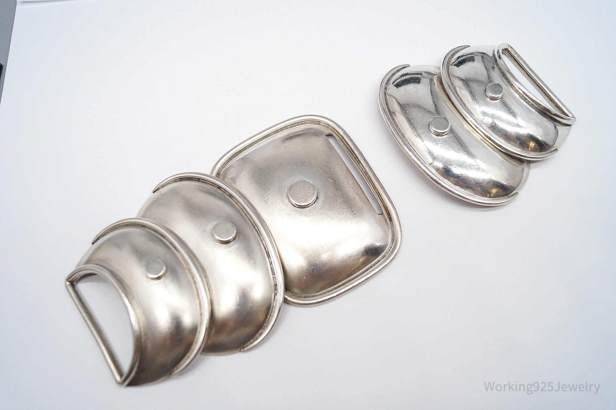 Large Vintage Mexico Modernist Hector Aguilar Armadillo Sterling Silver Belt Buckle