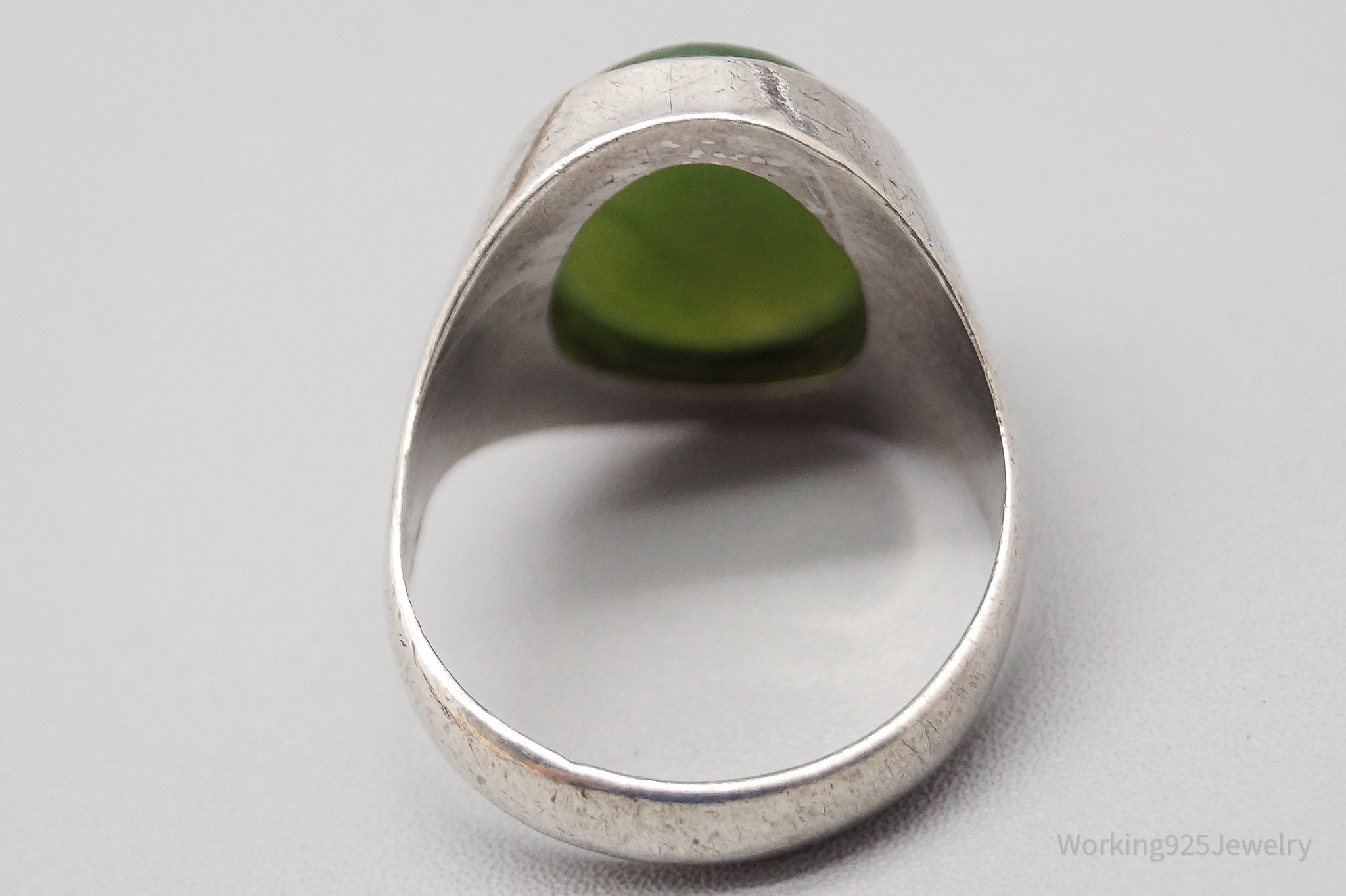 Antique Nephrite Jade Sterling Silver Ring - Size 10