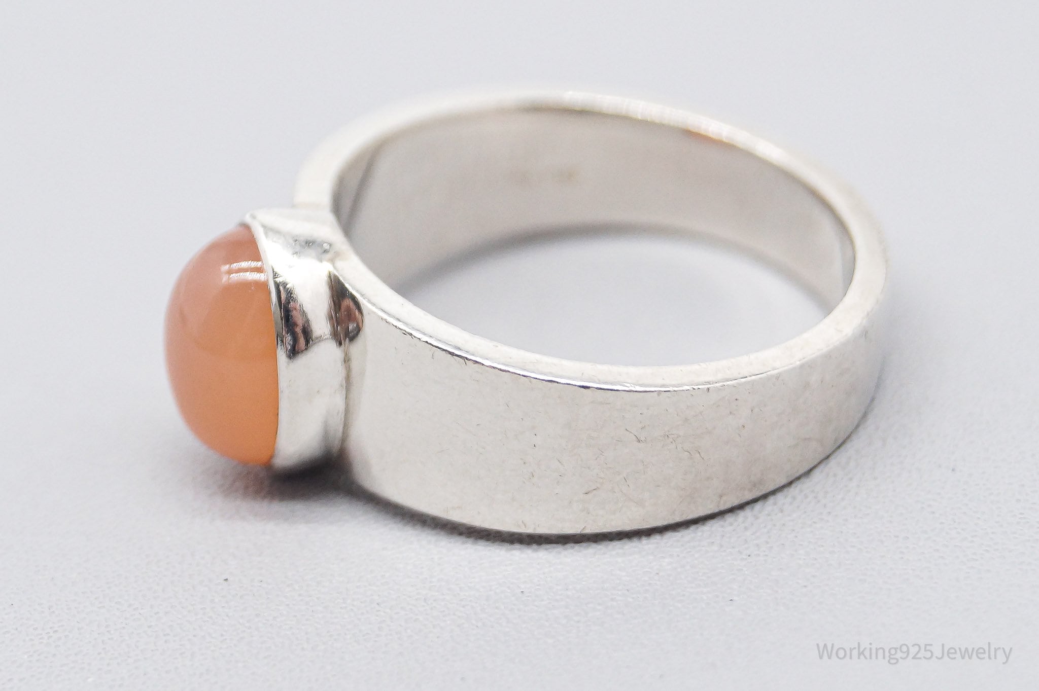 Vintage Peach Moonstone Sterling Silver Ring - Size 8