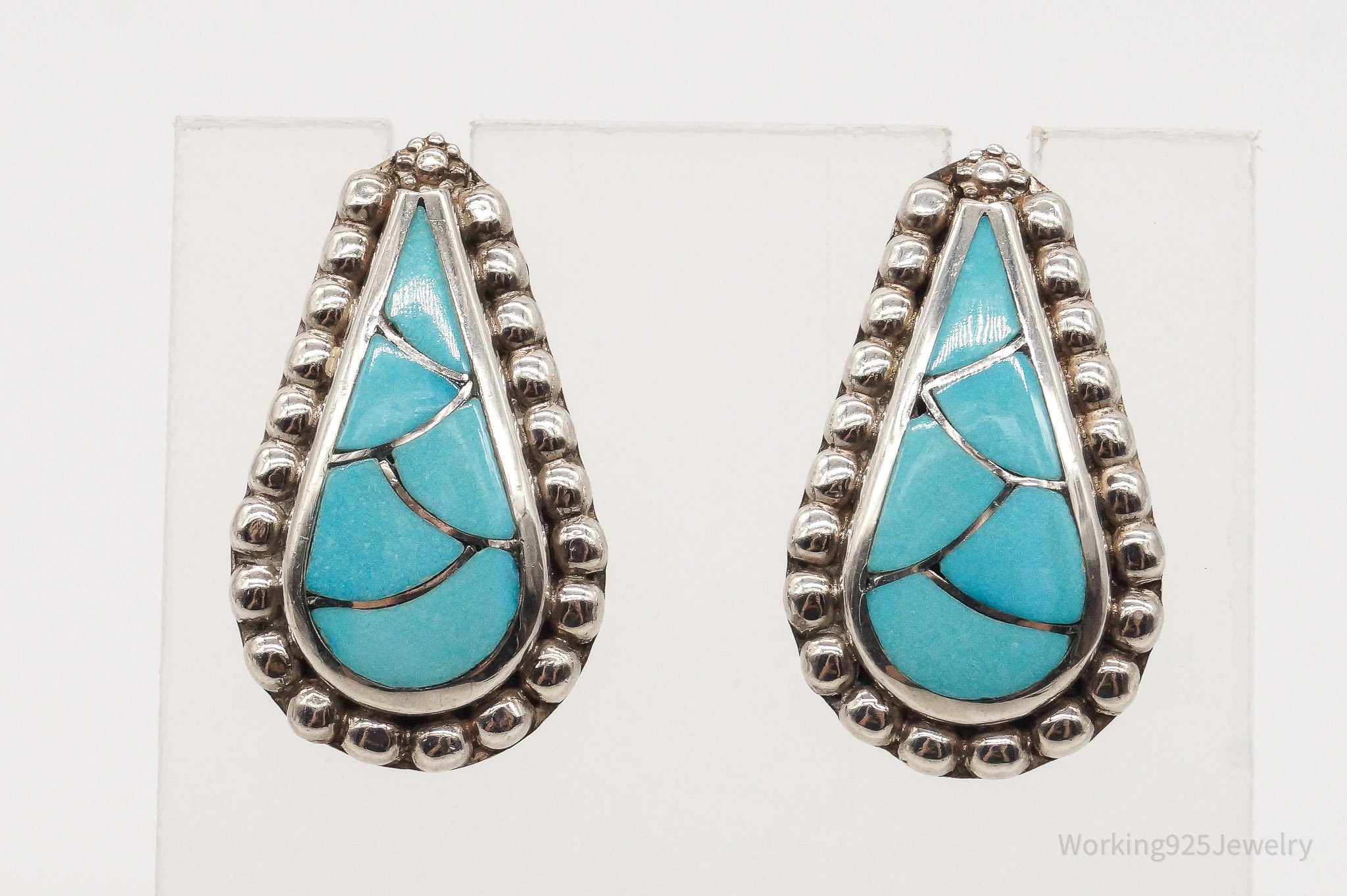 Vintage Native American Zuni Turquoise Silver Earrings