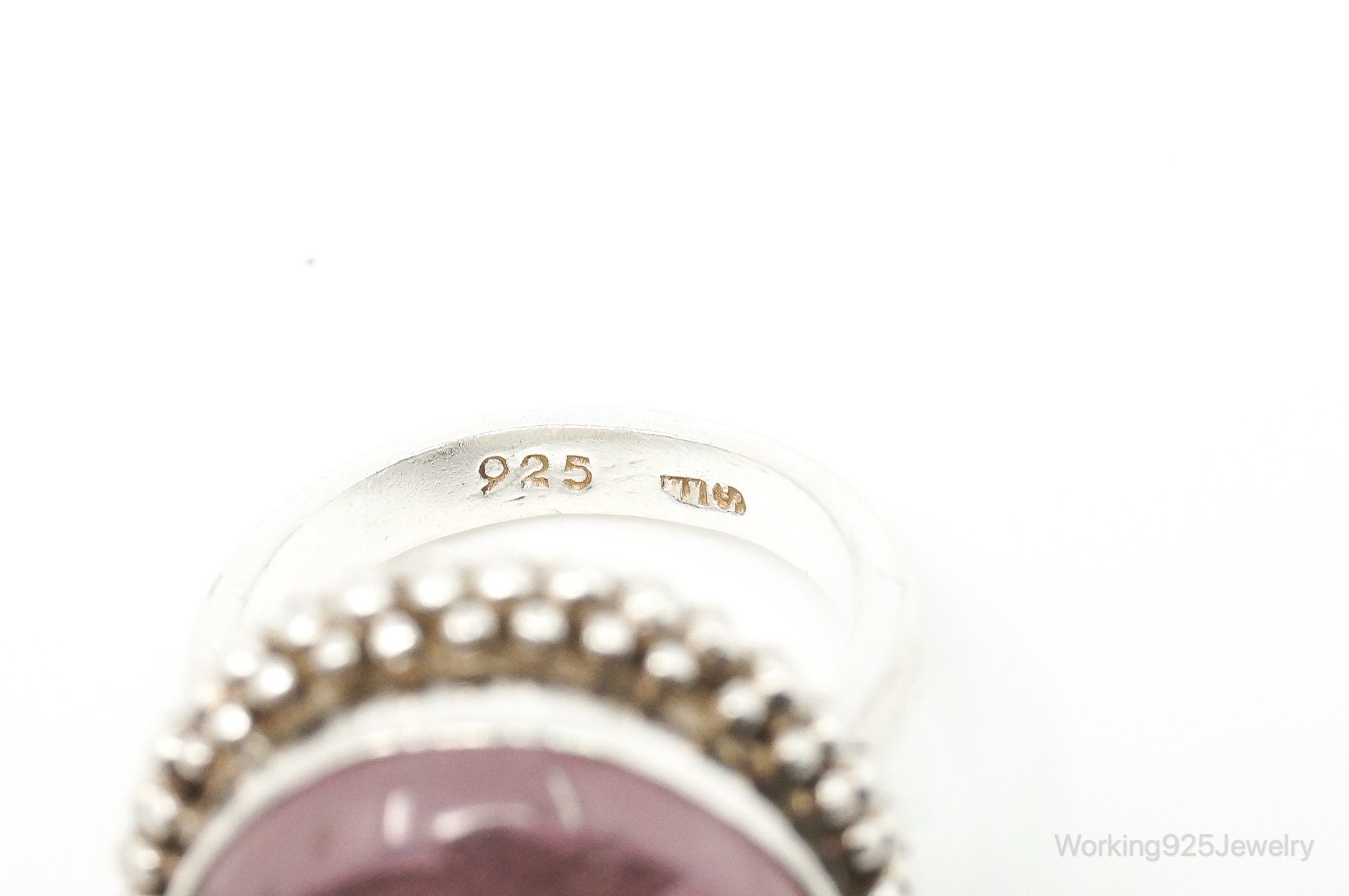 Vintage Large Purple Glass Modern Sterling Silver Ring - SZ 6