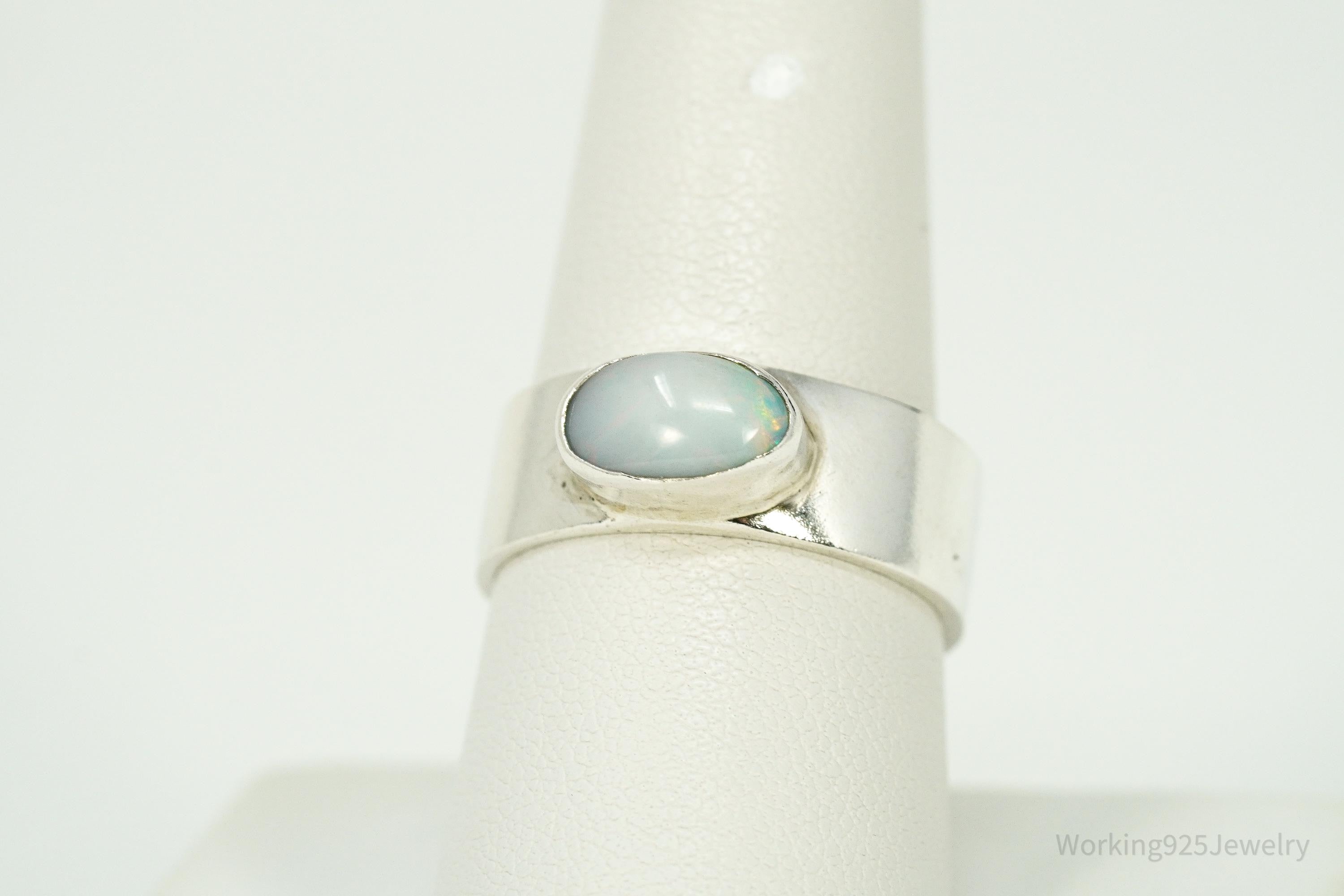 Vintage Opal Sterling Silver Band Ring - Size 8.75