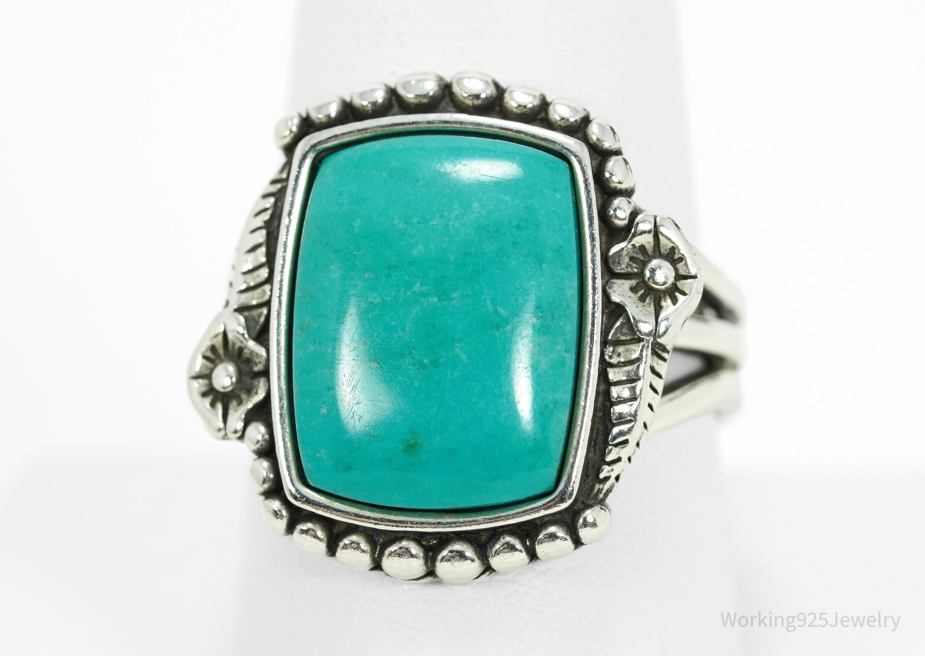 Vintage Native WJ Waldeck Johnson Turquoise Sterling Silver Ring Size 9