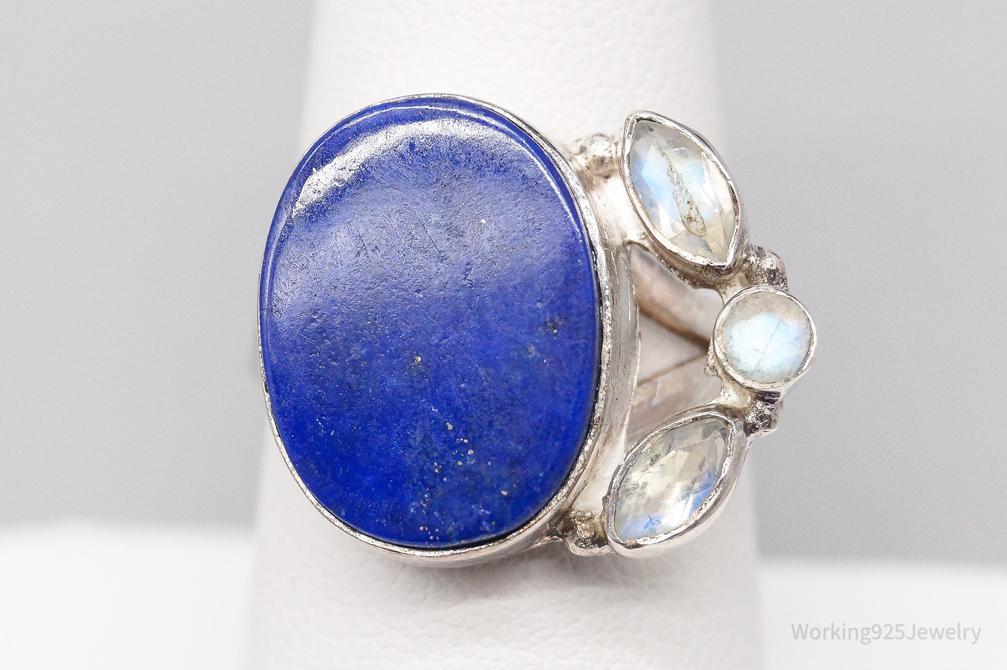 Vintage Blue Lapis Lazuli And Moonstone Sterling Silver Ring - Size 7.75