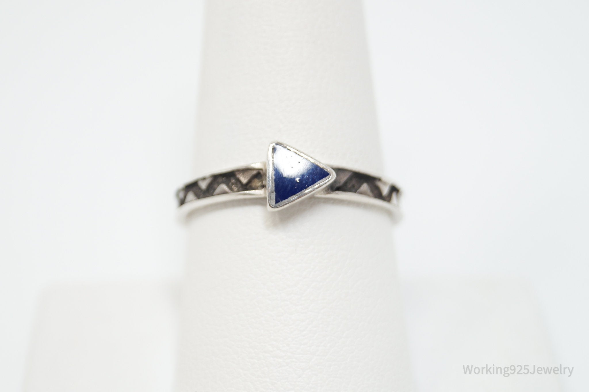 Vtg Carolyn Pollack Crushed Lapis Lazuli Sterling Silver Stacker Ring - Sz 8.75