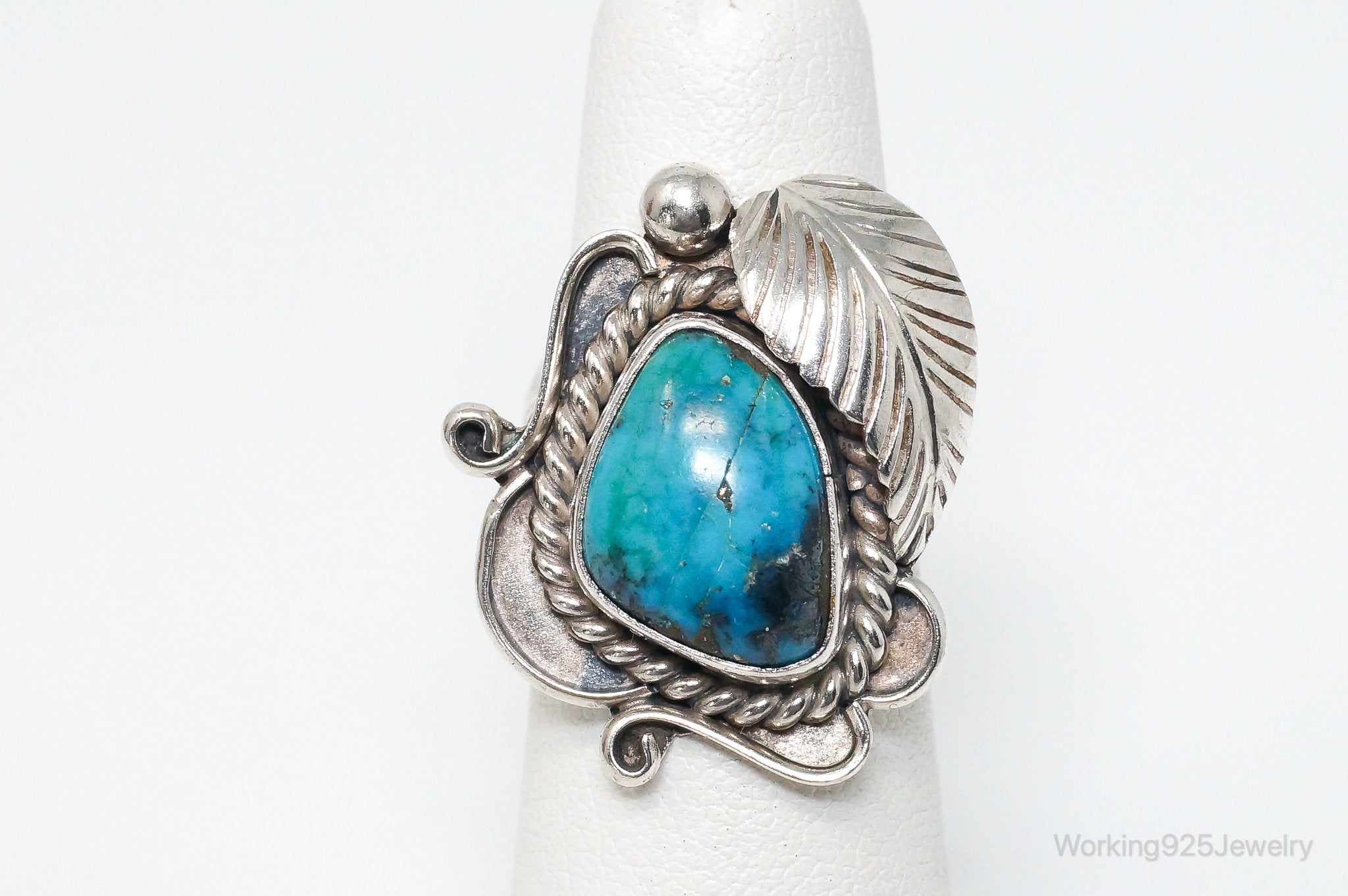 VTG Handmade Native American Lee Turquoise Sterling Silver Ring - SZ 4.75